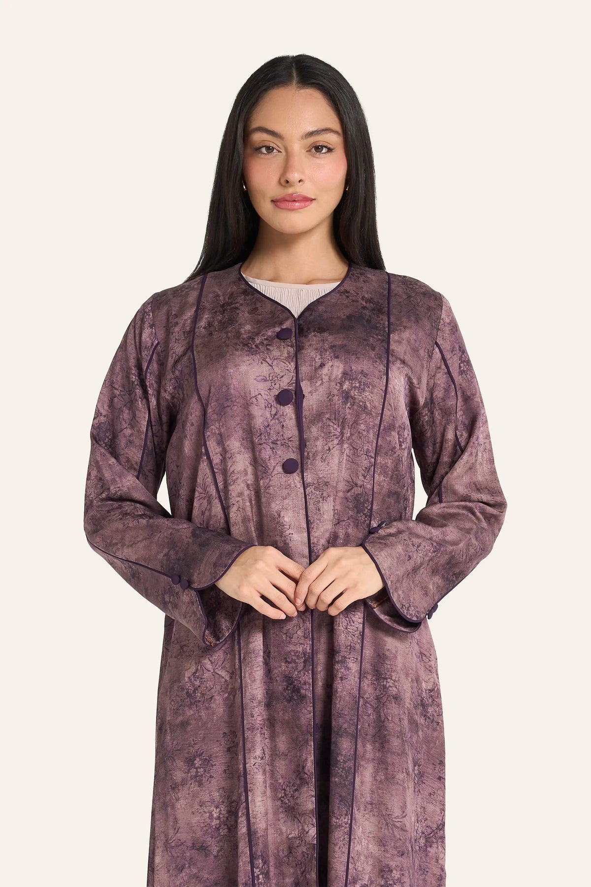 Louzan Tie-Dye Tencel Abaya | Piping Princess Line & Buttons