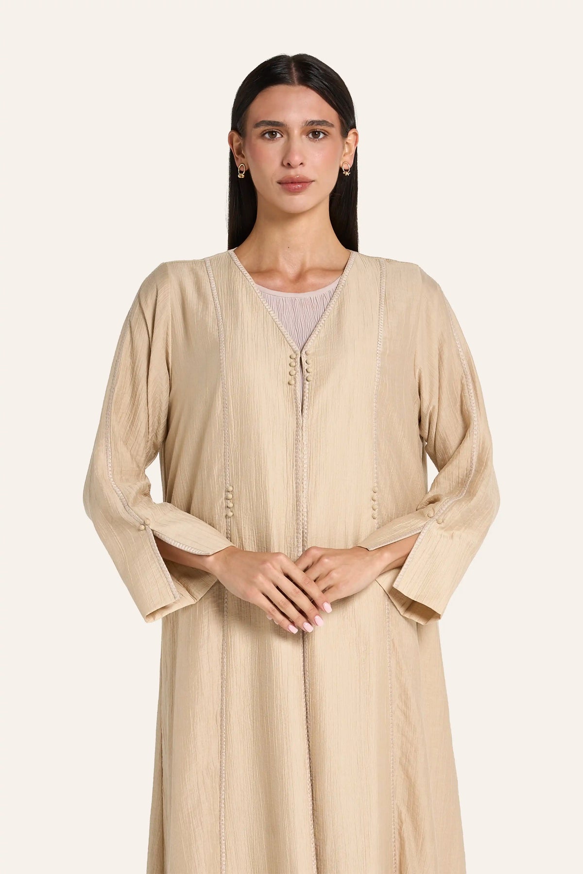 Louzan Coloured Abaya DF126 Beige – 1