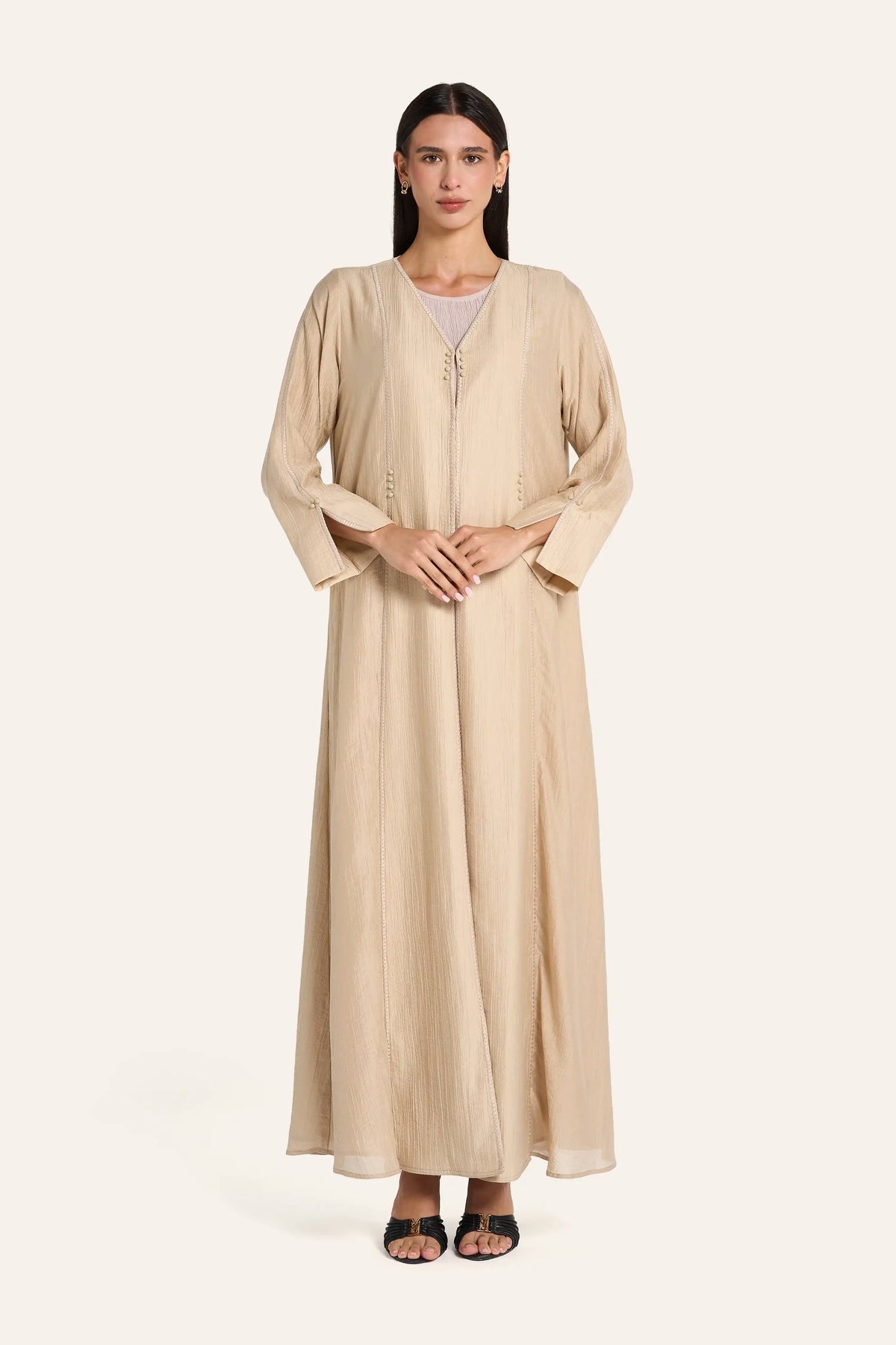 Louzan Coloured Abaya DF126 Beige – 2
