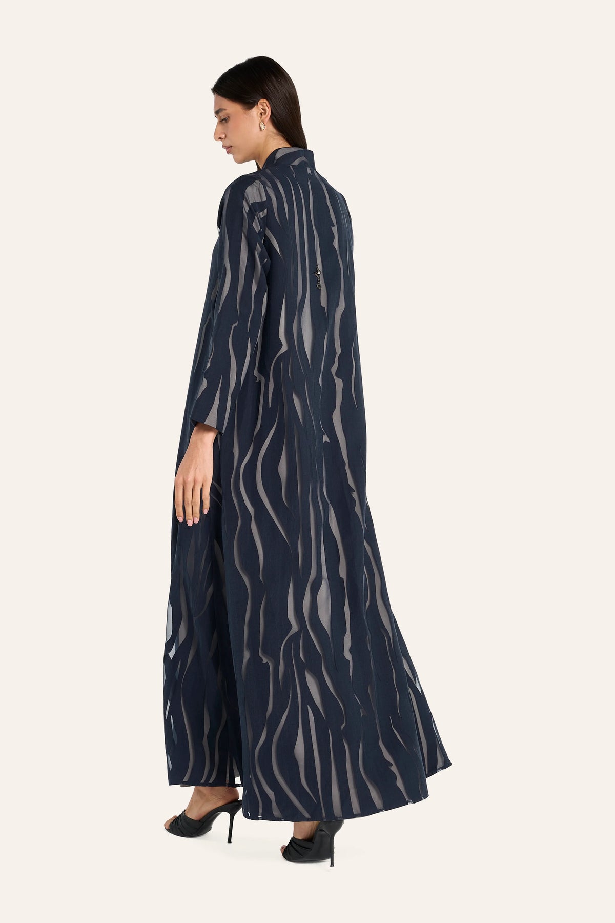 Louzan Devore Satin Lined Abaya - Navy - Image 4