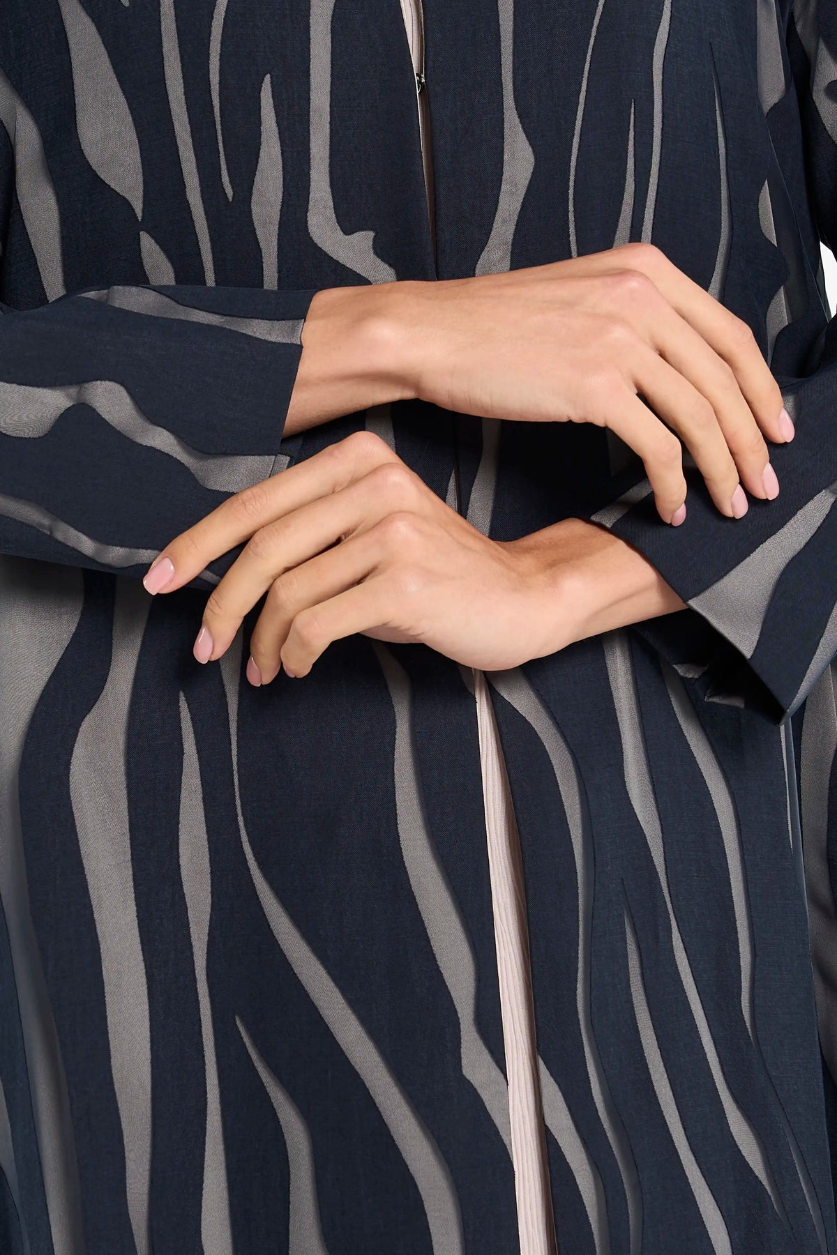 Louzan Devore Satin Lined Abaya - Navy - Image 5