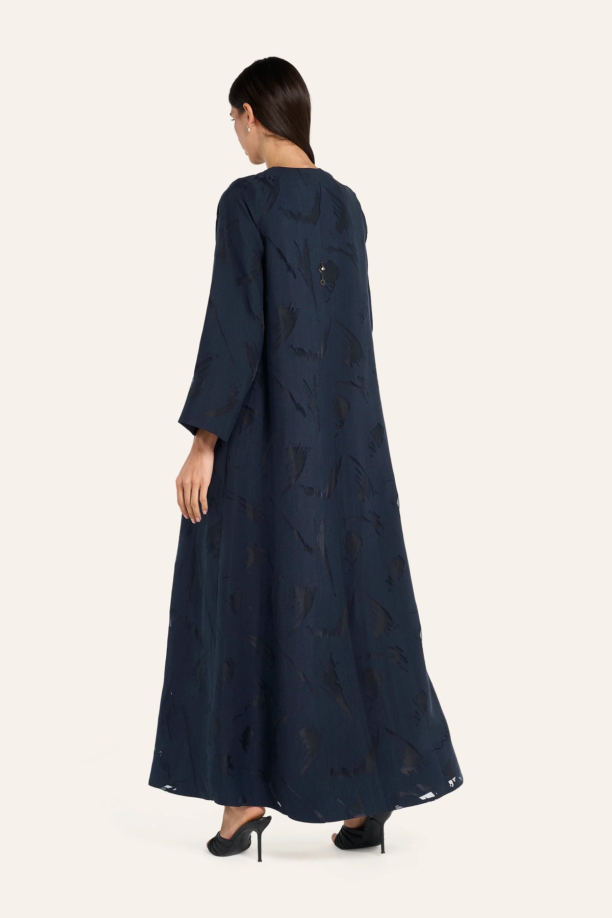 Louzan Devore Organza Placket Abaya - Navy - Image 4