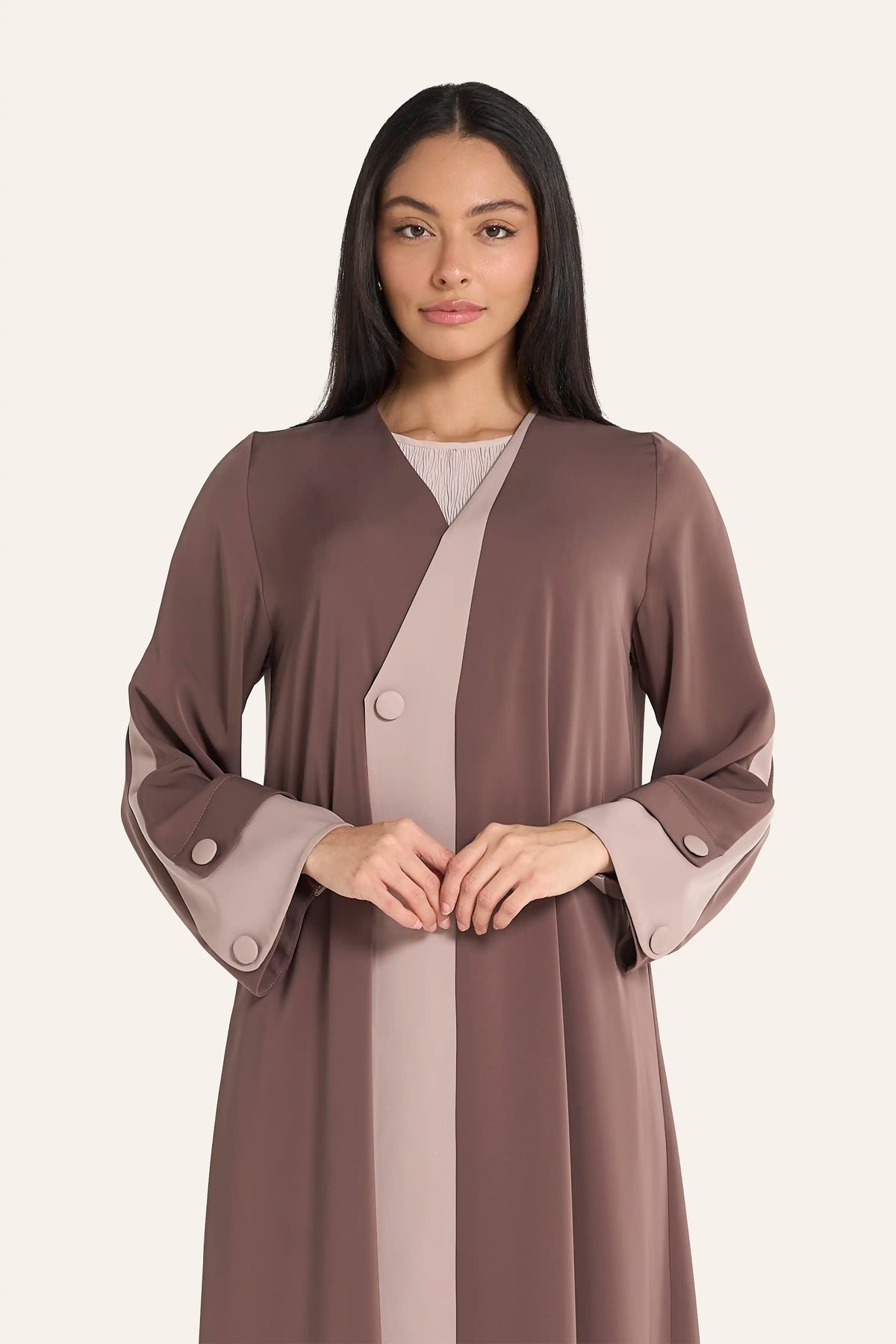 Louzan Colored Nida Abaya | Contrast Overlap & Button Detail