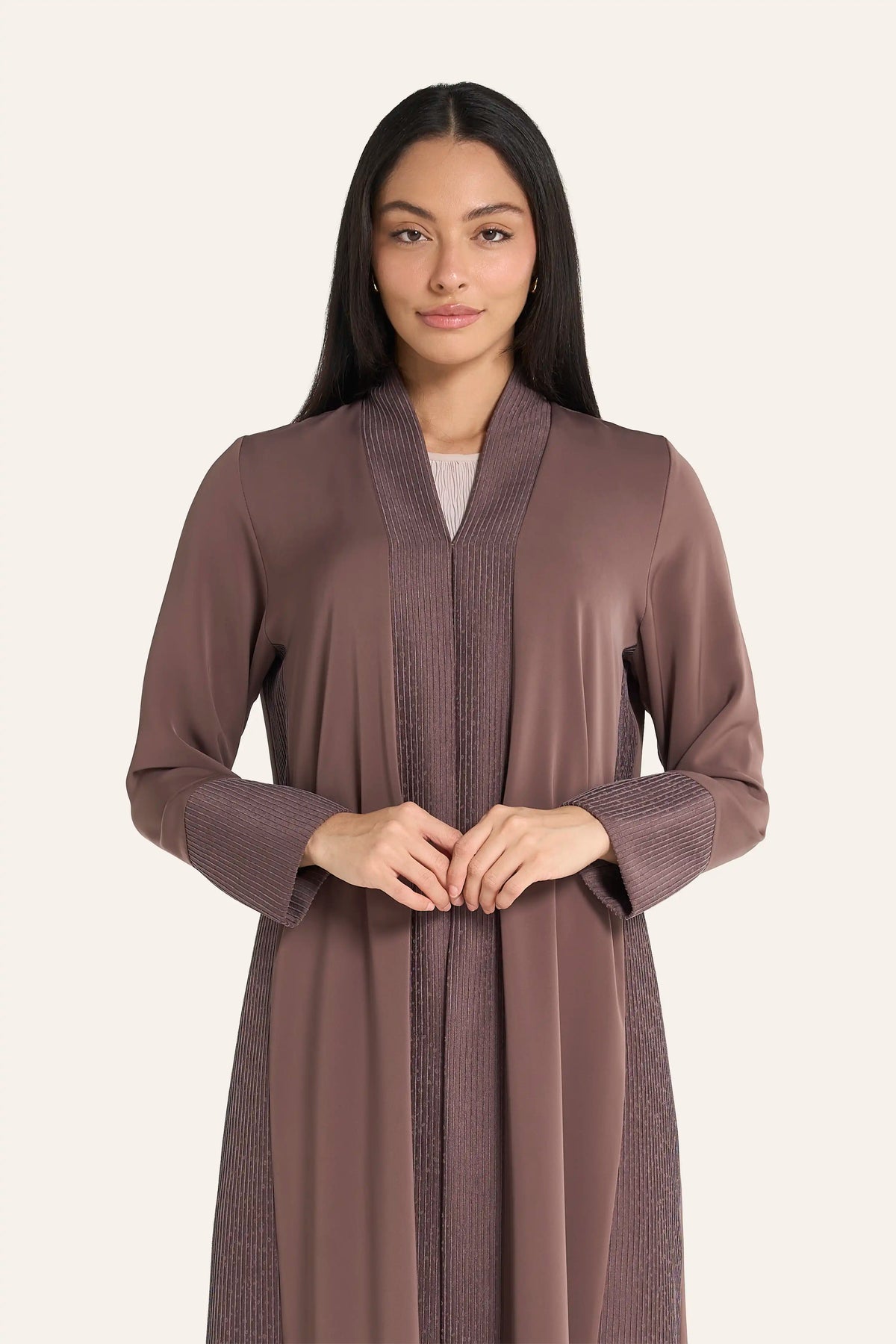 Louzan Nida & Jacquard Abaya | Abstract Line Shawl Collar Design