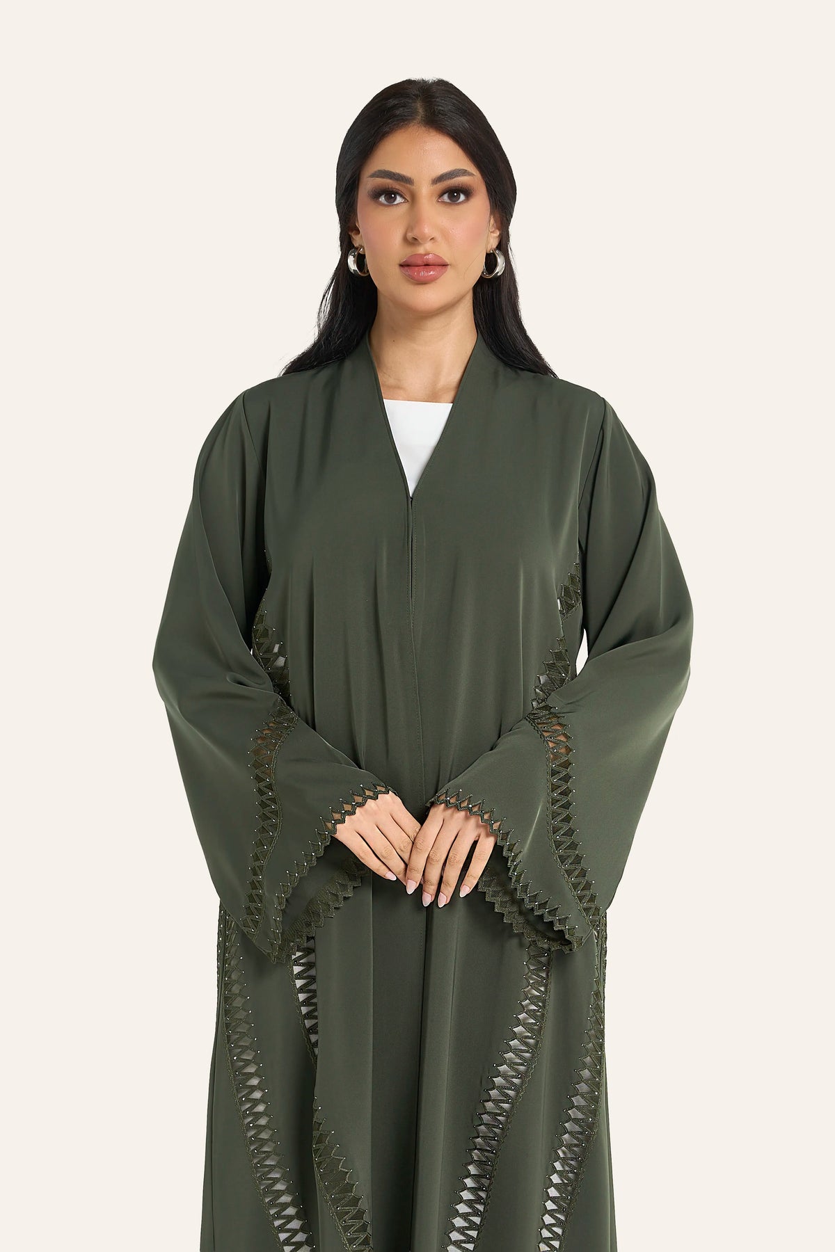 Geometric Motif Abaya – Dark Olive