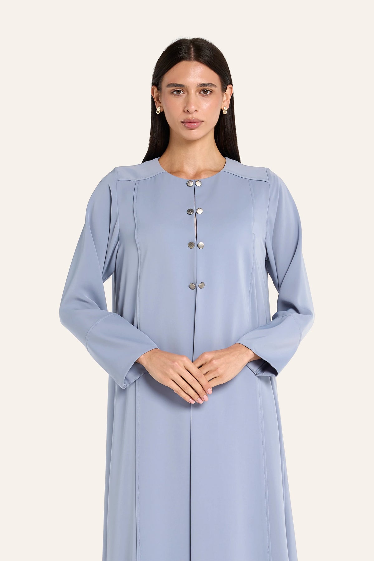 Louzan Tailored Welt Seam Abaya - Powder Blue - Image 1