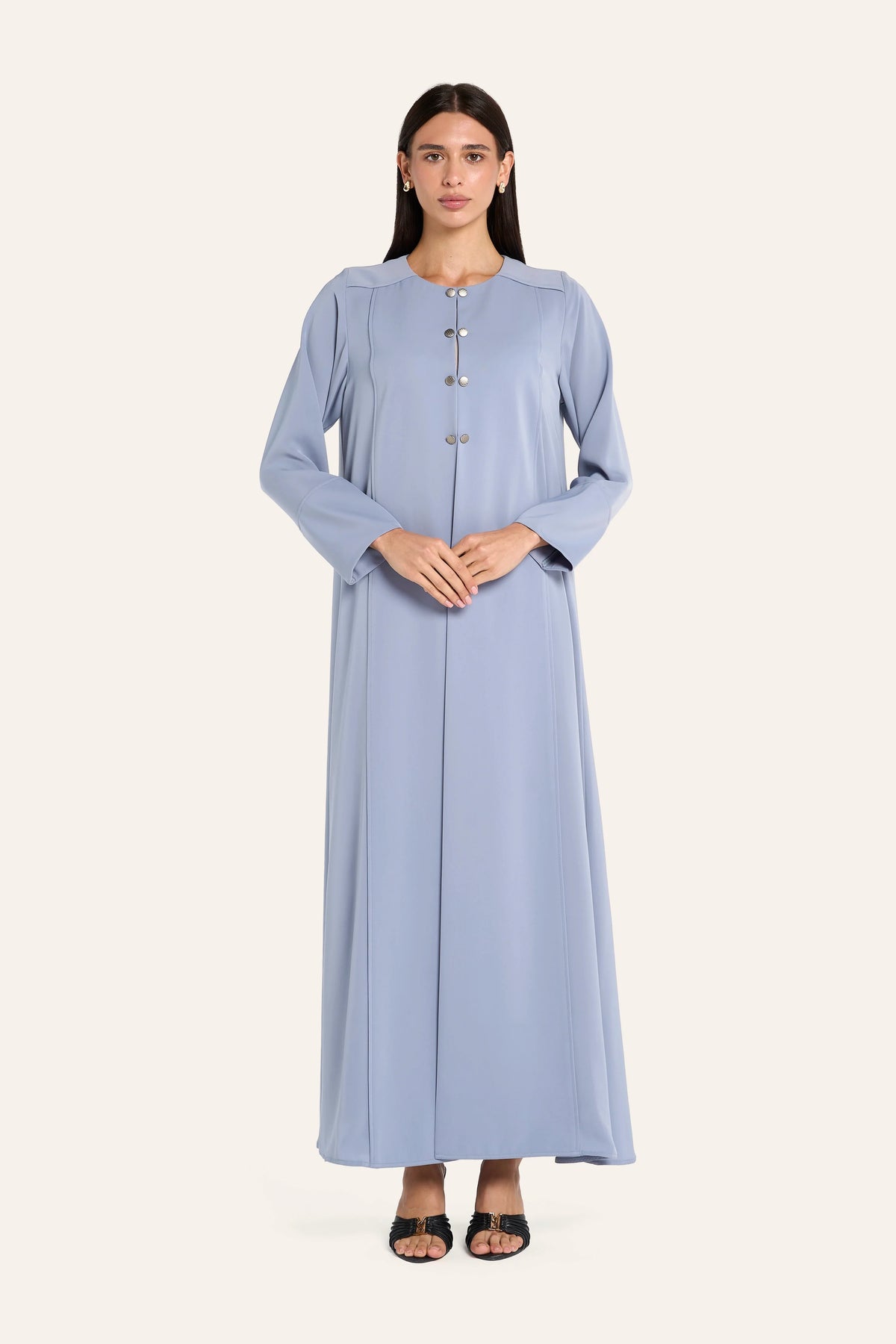 Louzan Tailored Welt Seam Abaya - Powder Blue - Image 2