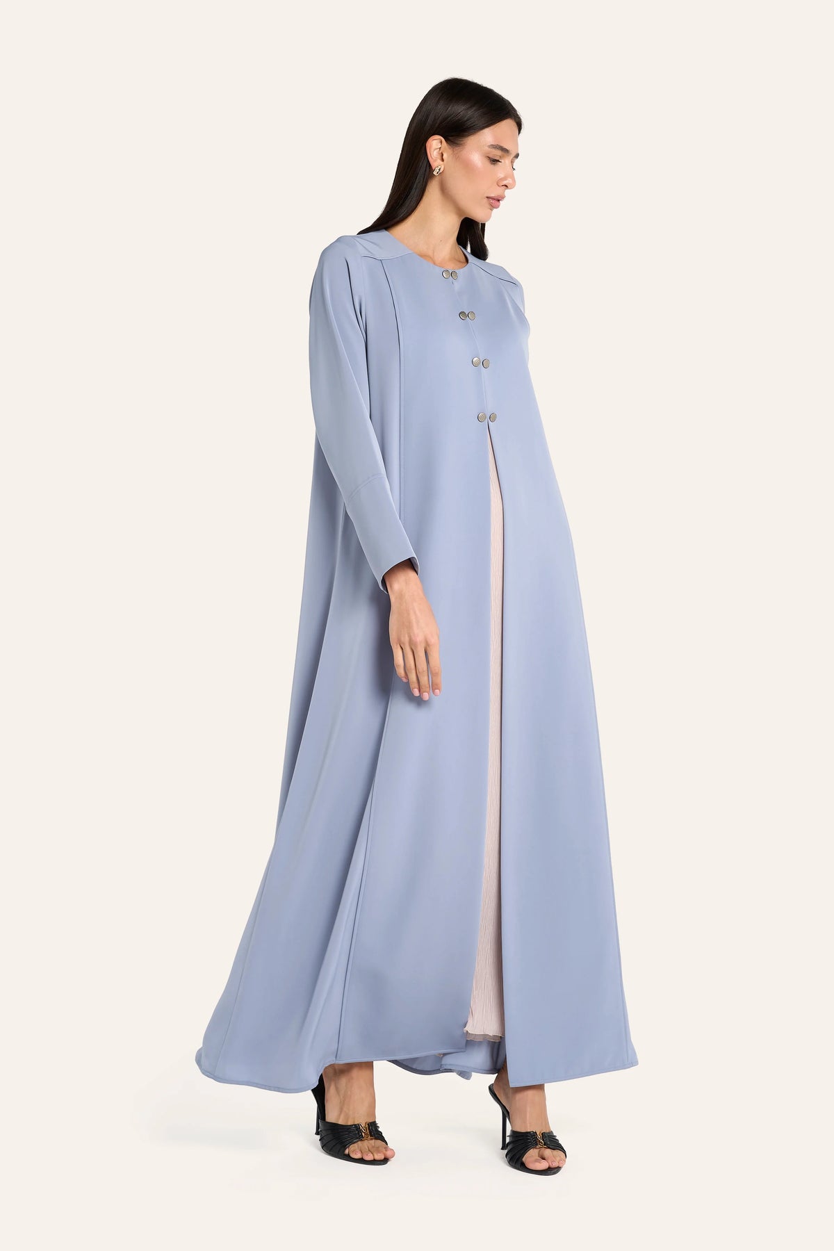 Louzan Tailored Welt Seam Abaya - Powder Blue - Image 3