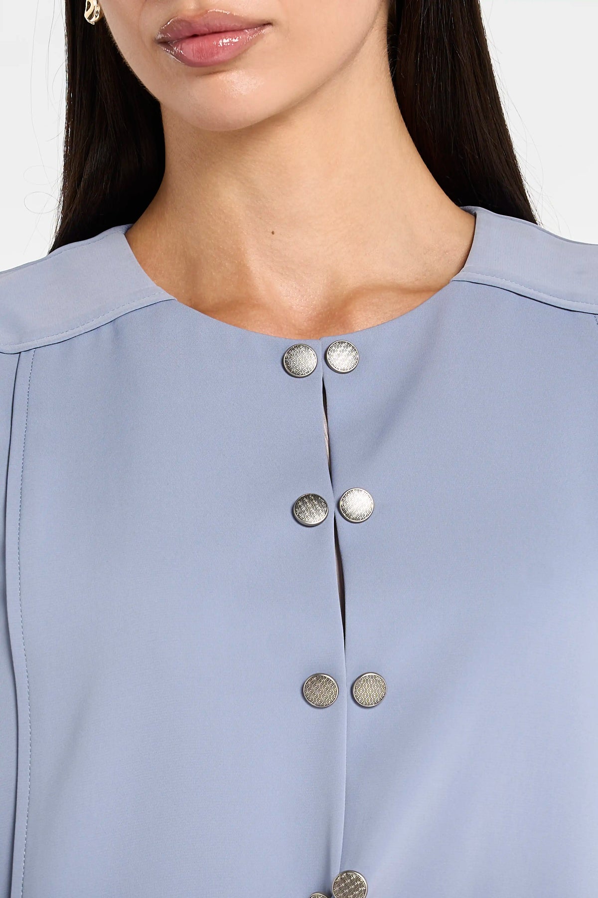 Louzan Tailored Welt Seam Abaya - Powder Blue - Image 5