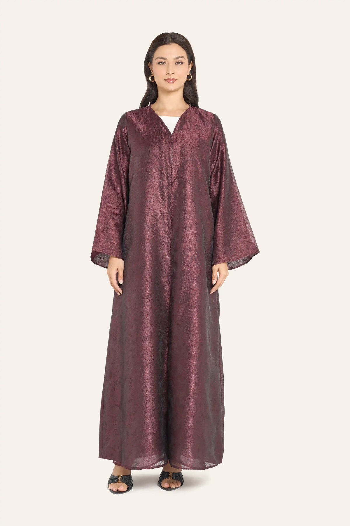 Louzan Metallic Sheen Abaya in Deep Rose