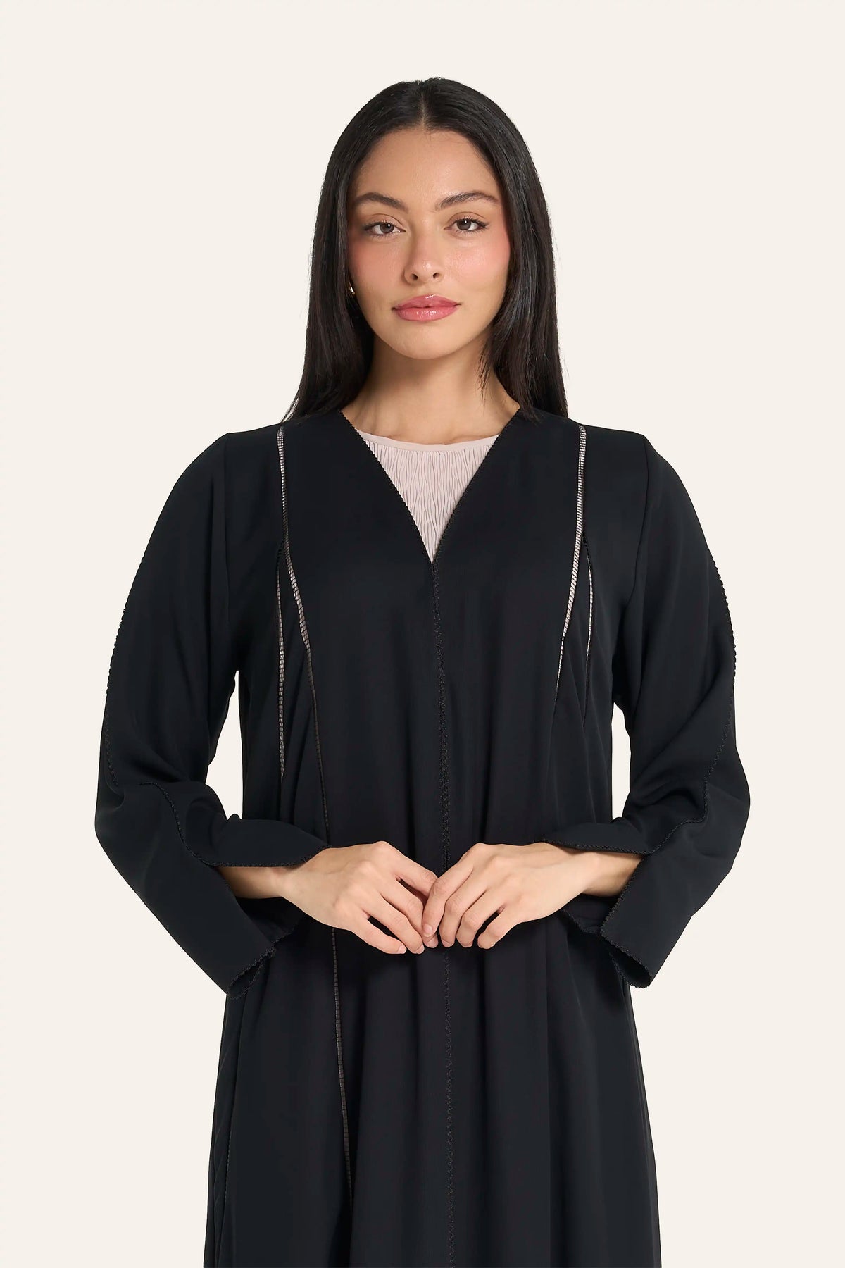 Louzan Casual Abaya | Ladder Lace & Flared Hem Modern Silhouette