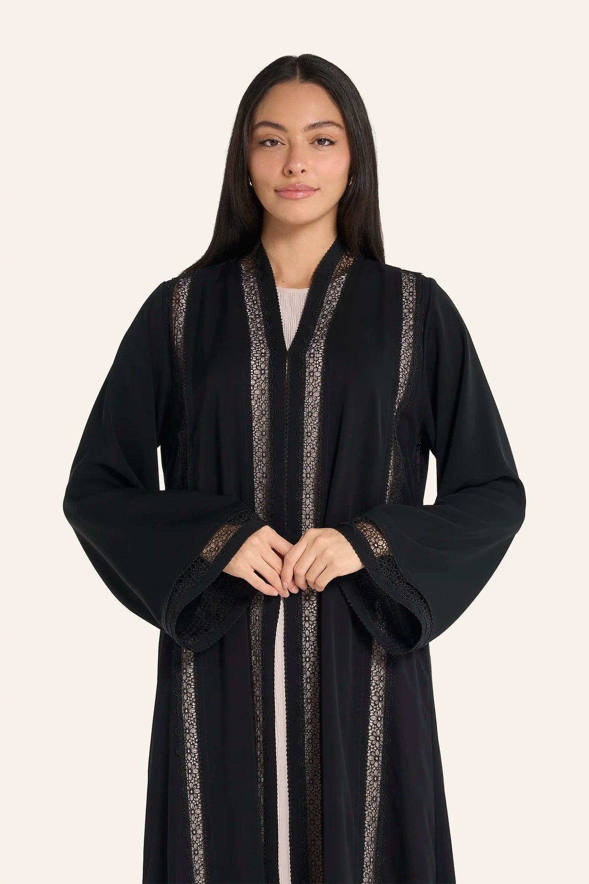 Louzan Black Open Front Abaya | Fluid Modest Modern Silhouette