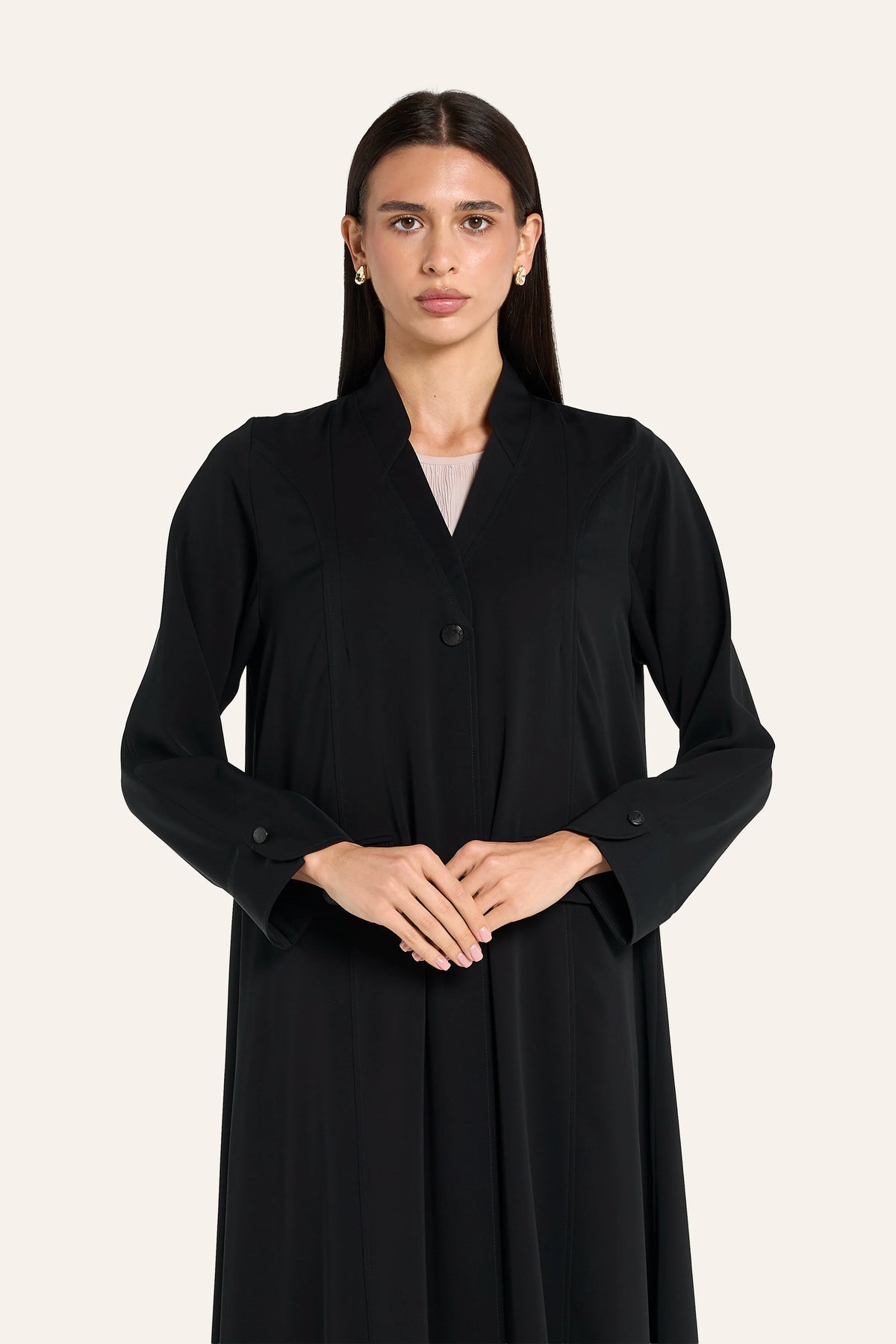 Louzan Notched Collar Abaya - Black - Image 1