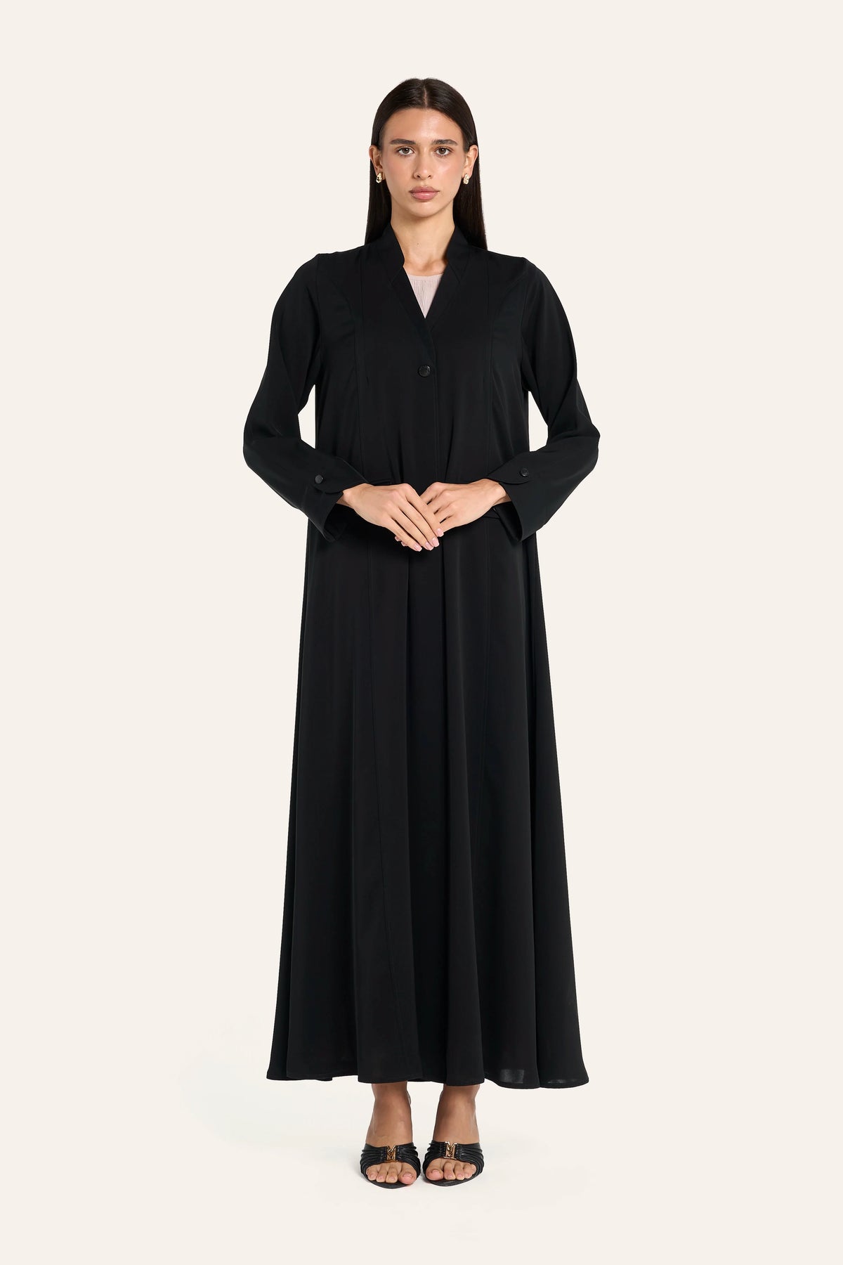 Louzan Notched Collar Abaya - Black - Image 2