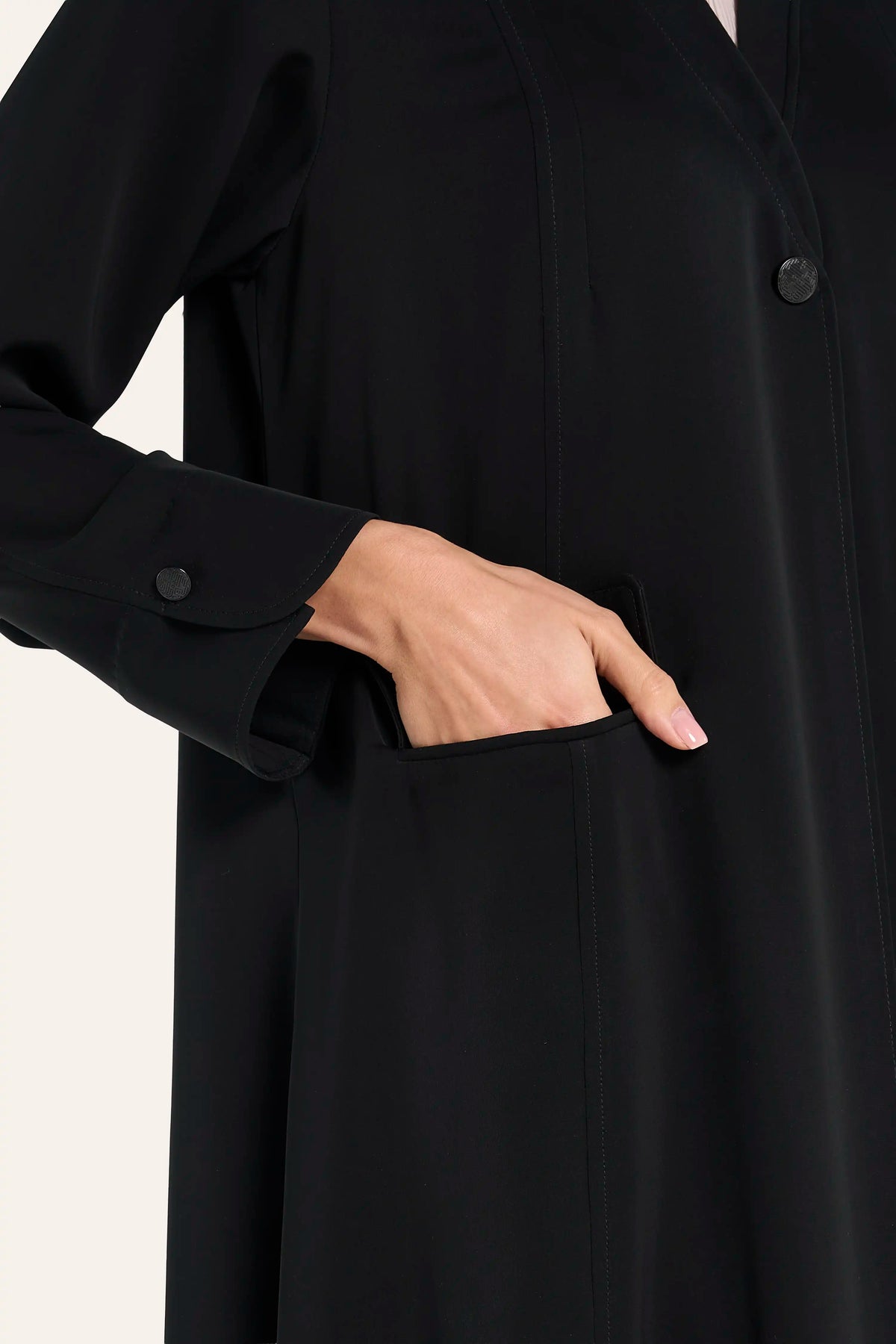 Louzan Notched Collar Abaya - Black - Image 5