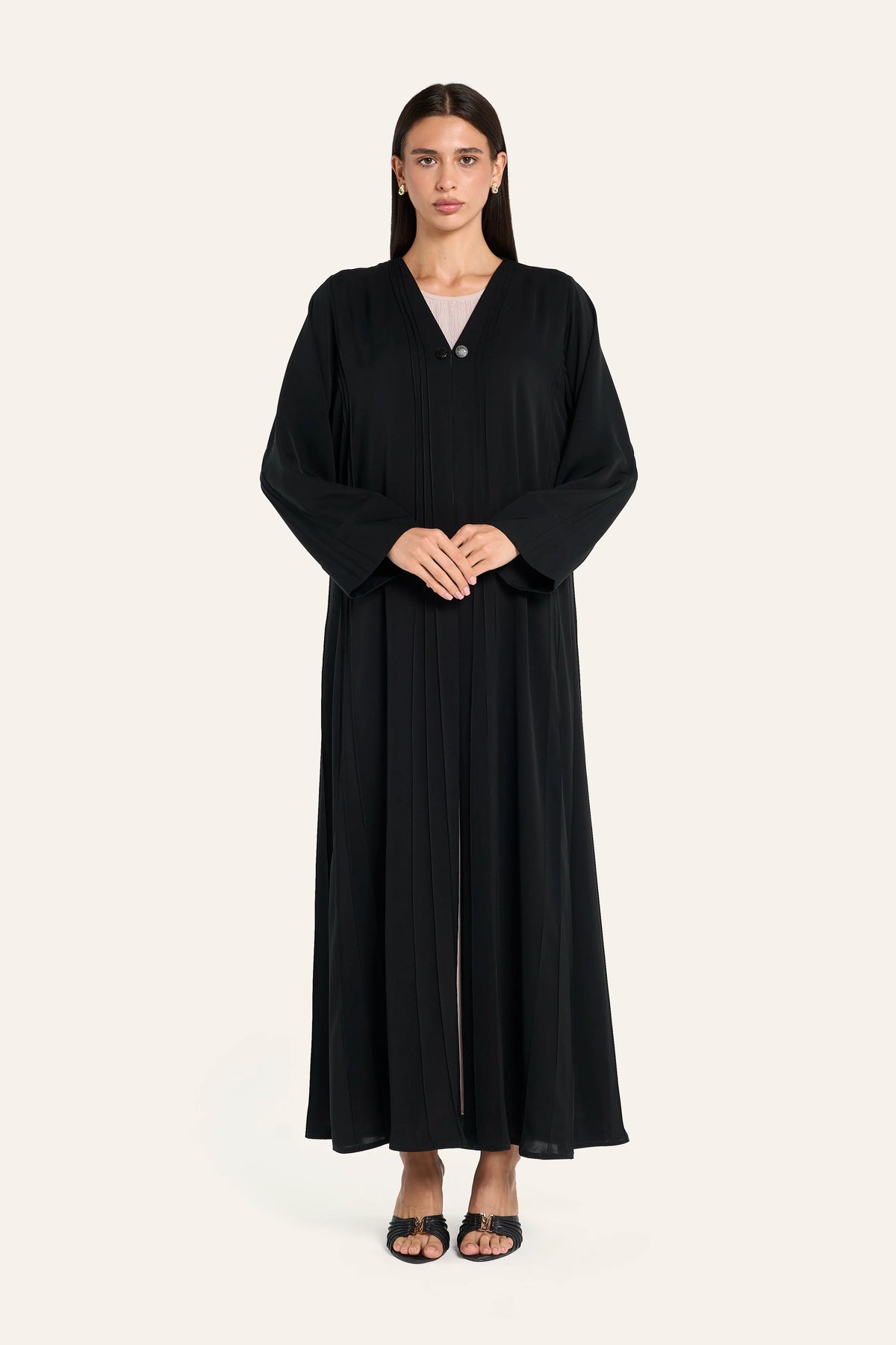 Louzan Pintuck Button Abaya - Black - Image 2
