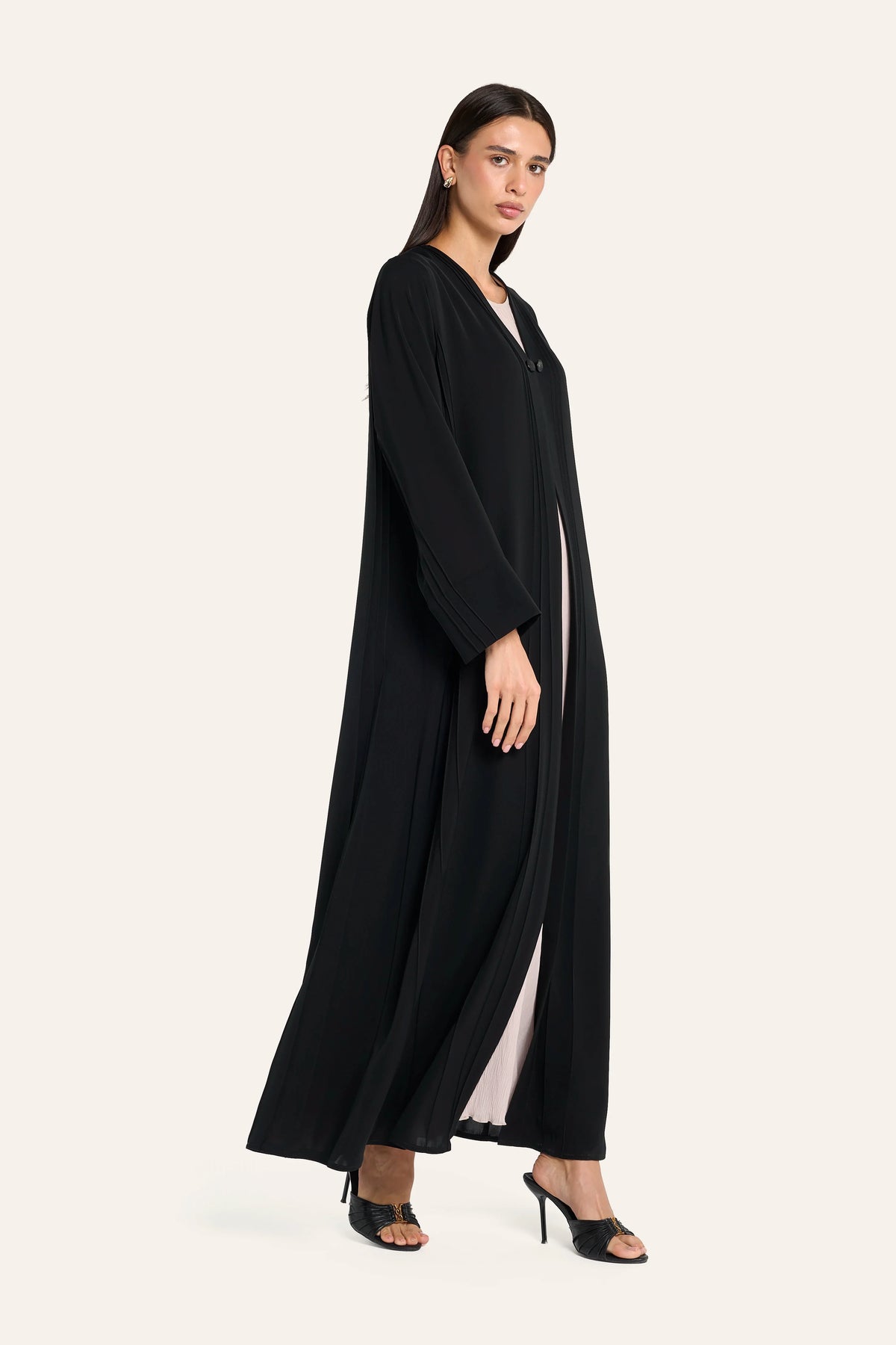 Louzan Pintuck Button Abaya - Black - Image 3