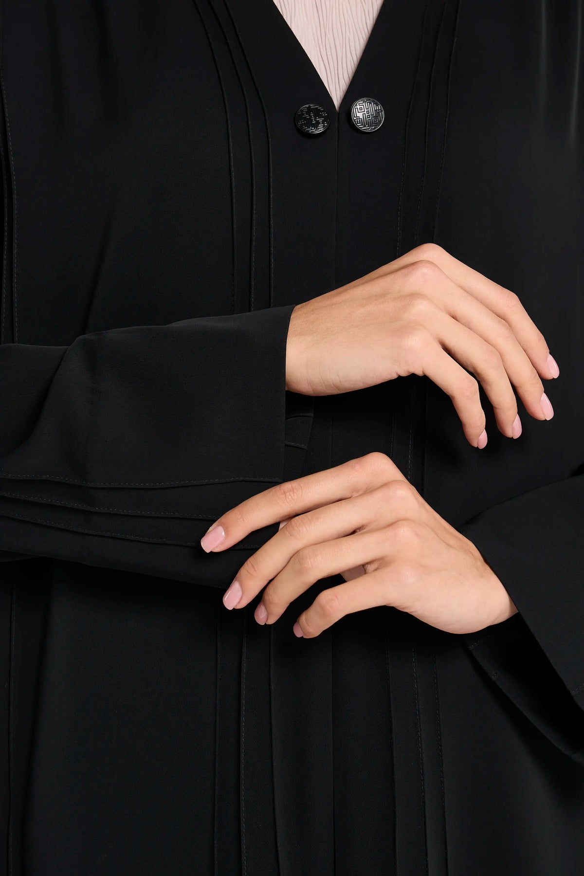Louzan Pintuck Button Abaya - Black - Image 5