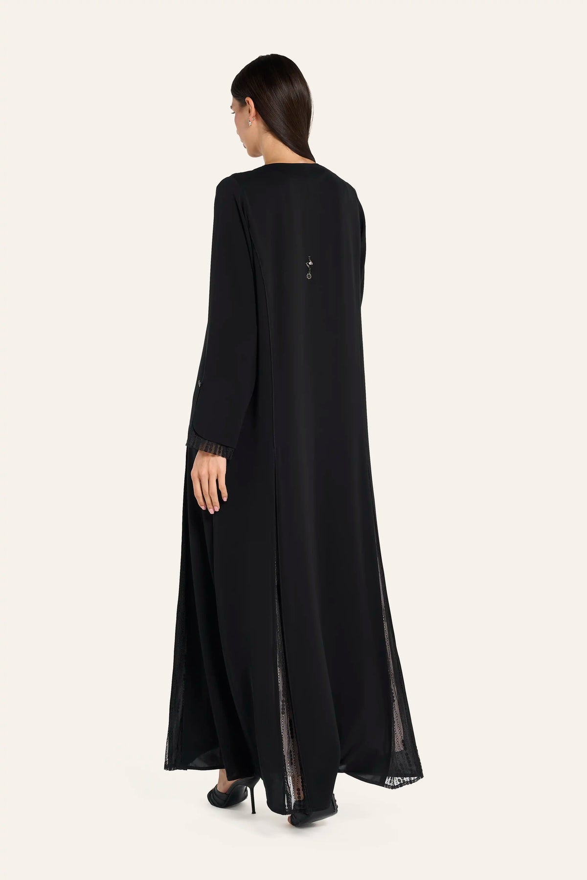Louzan Box Pleat Lace Abaya - Black - Image 4