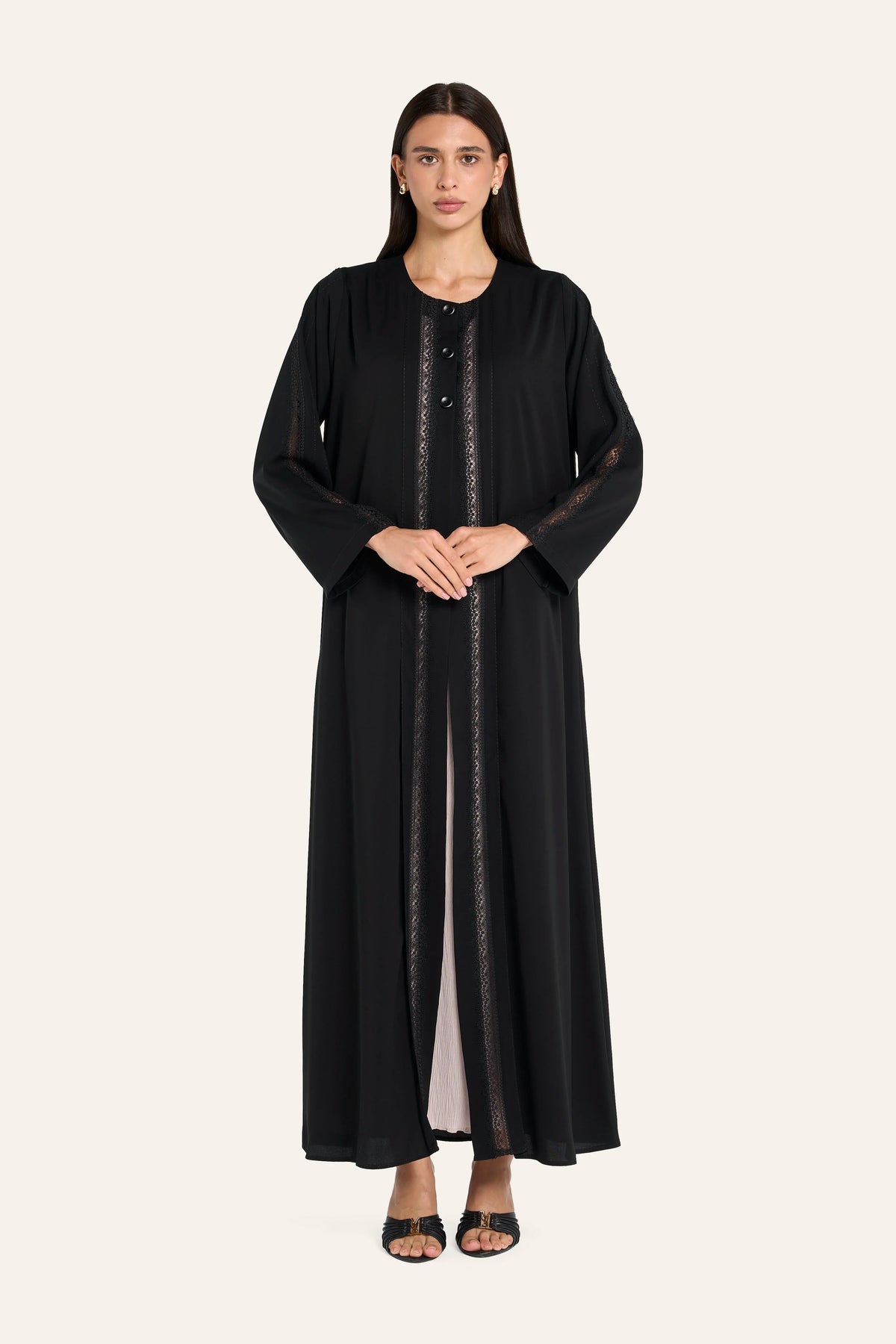 Louzan Dobby Lace Abaya - Black - Image 2