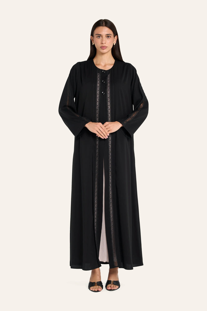 Louzan Dobby Lace Abaya - Black - Image 2
