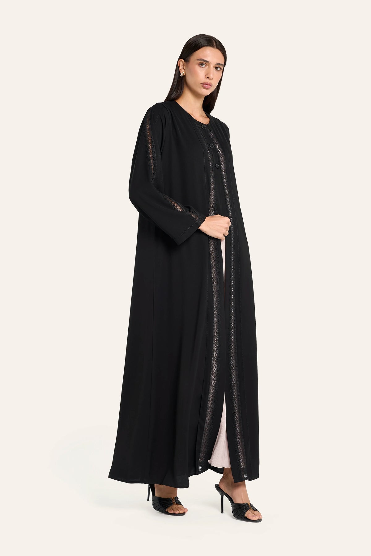 Louzan Dobby Lace Abaya - Black - Image 3