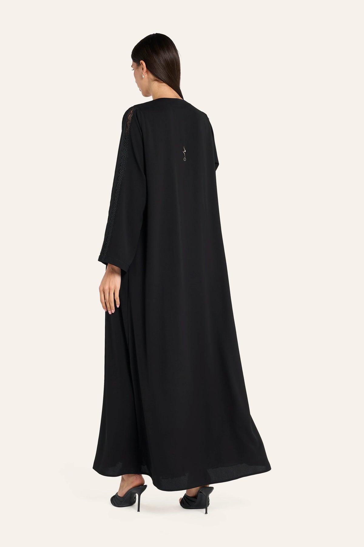 Louzan Dobby Lace Abaya - Black - Image 4