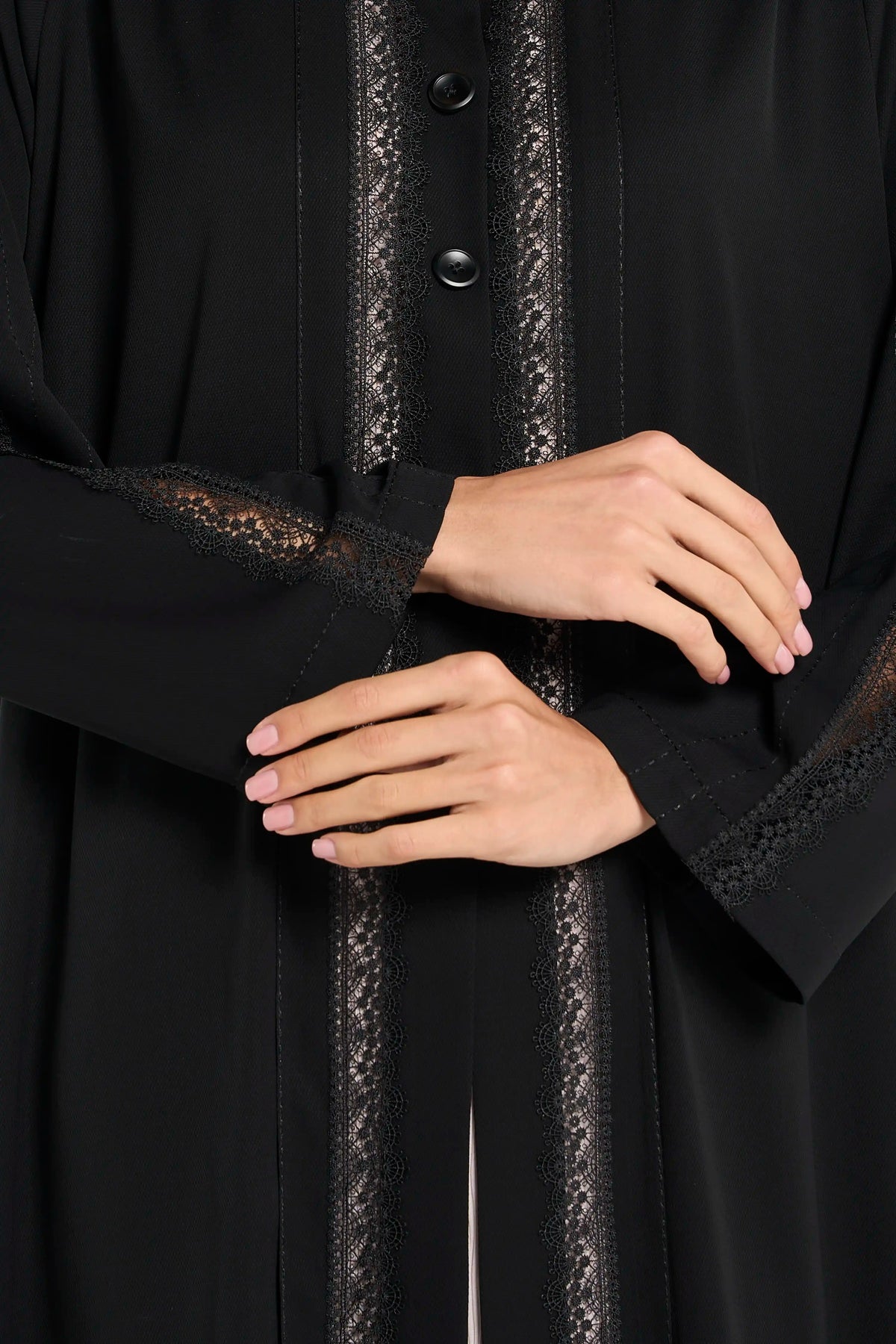 Louzan Dobby Lace Abaya - Black - Image 5