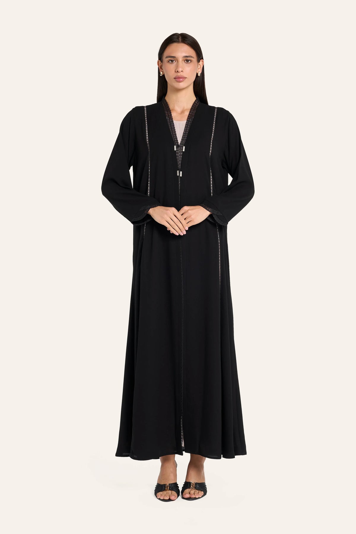 Louzan Lace Collar Abaya - Black - Image 2