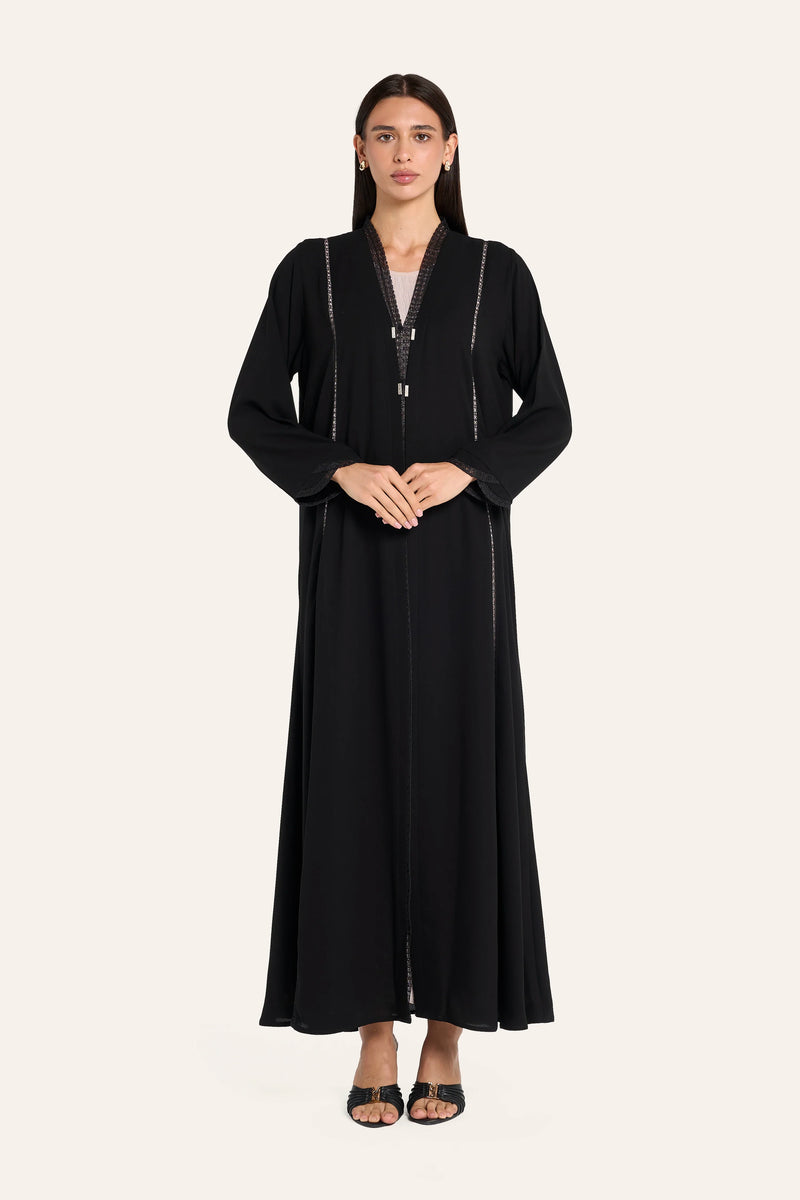 Louzan Lace Collar Abaya - Black - Image 2