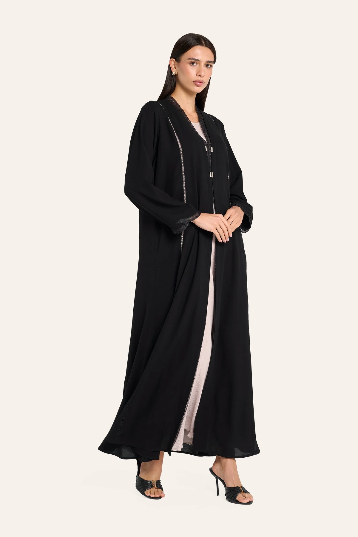 Louzan Lace Collar Abaya - Black - Image 3