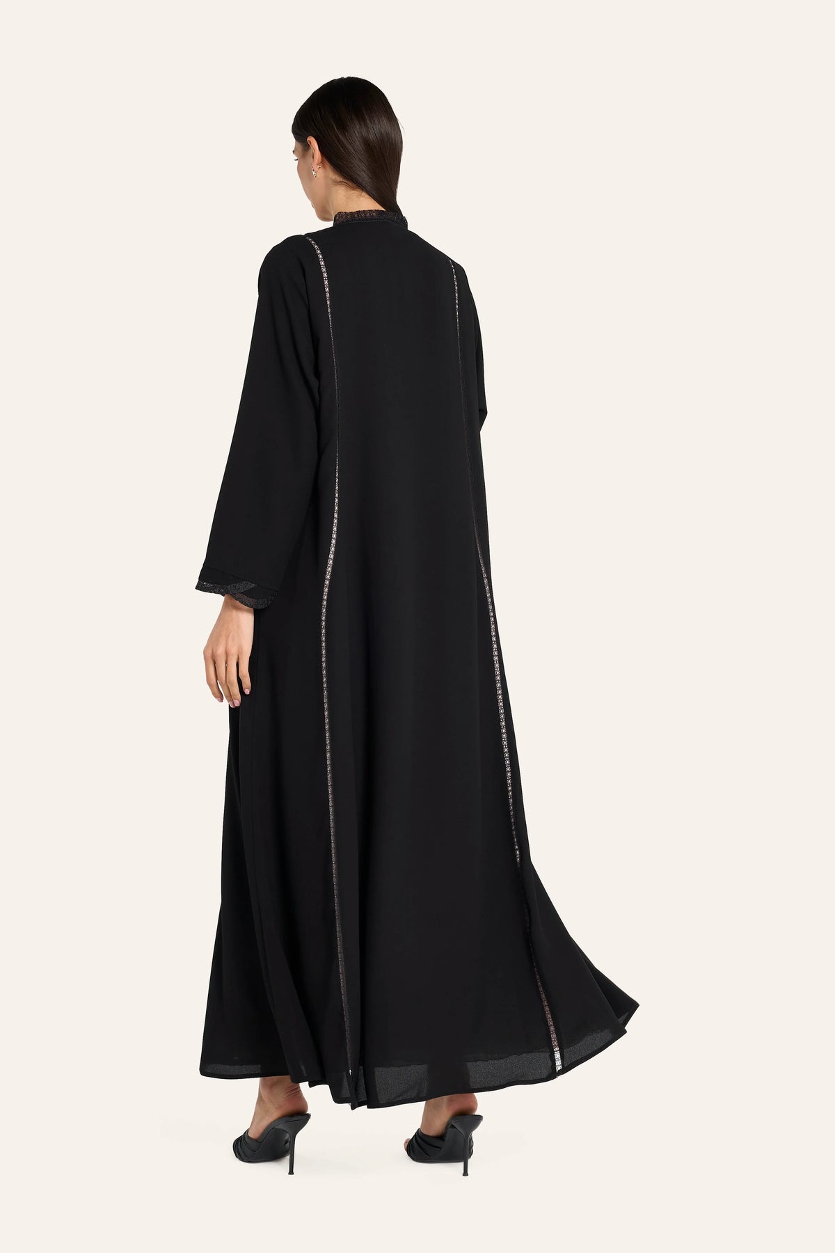 Louzan Lace Collar Abaya - Black - Image 4