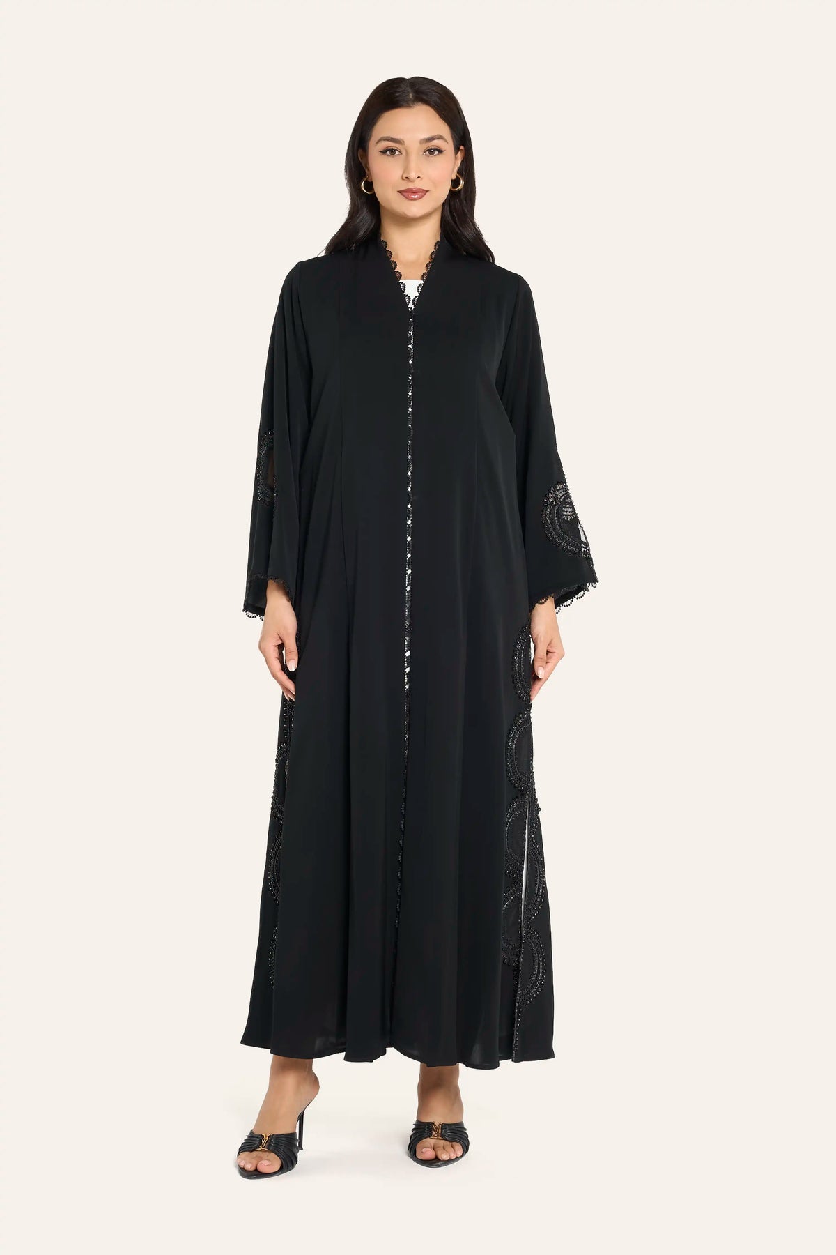 Louzan Black Lace Panel Abaya
