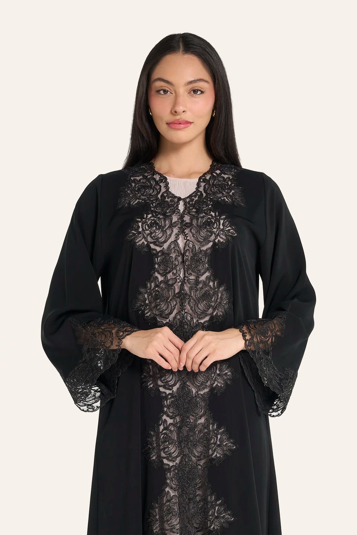 Louzan Nida Abaya | Delicate Floral Dori Embroidery Classic Style