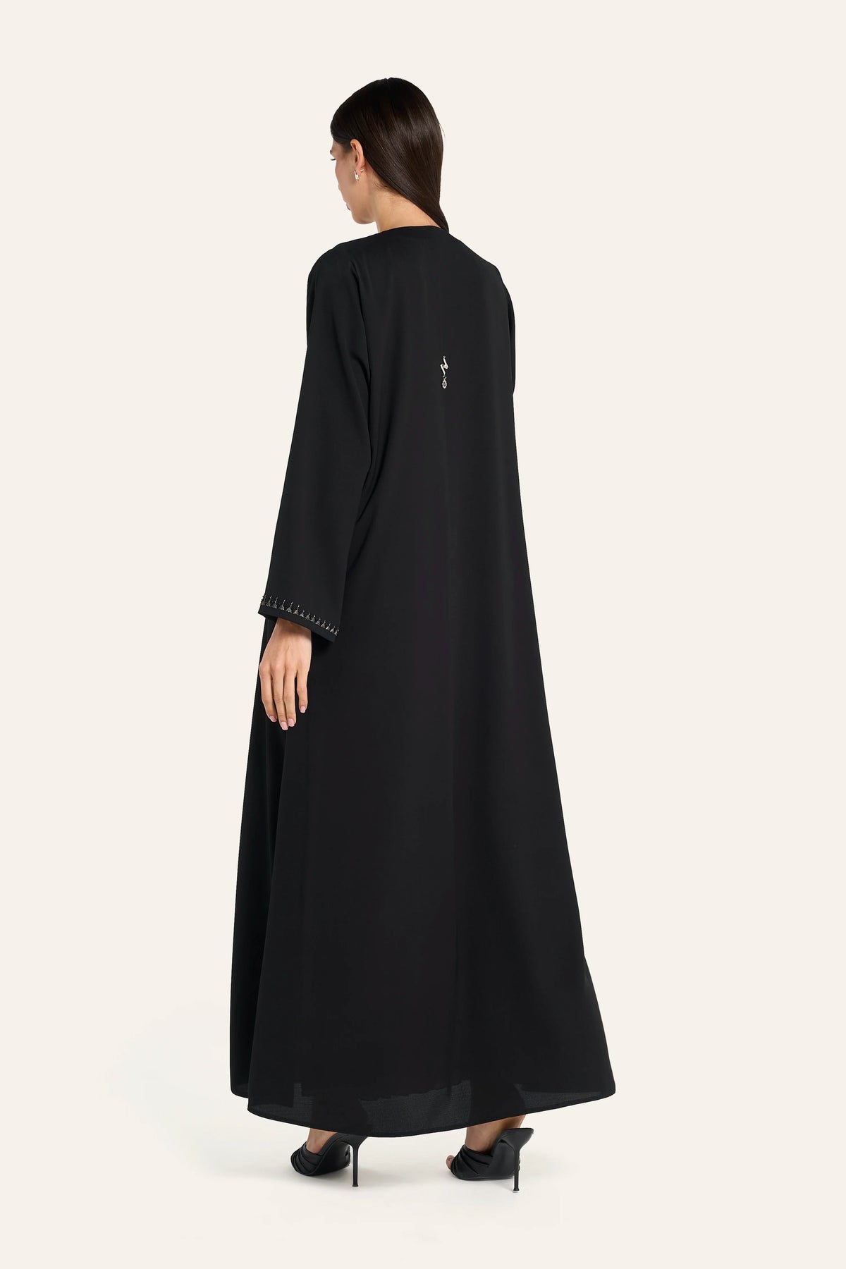 Louzan Satin Panel Embroidered Abaya - Black - Image 4