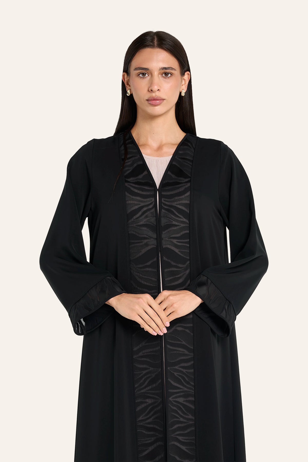 Louzan Laser-Cut Tatreez Abaya - Black - Image 1