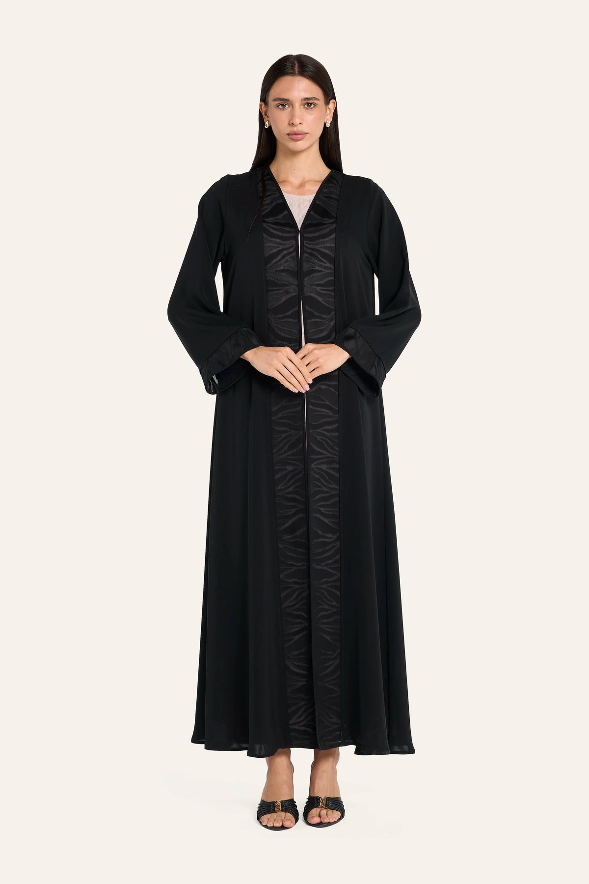 Louzan Laser-Cut Tatreez Abaya - Black - Image 2
