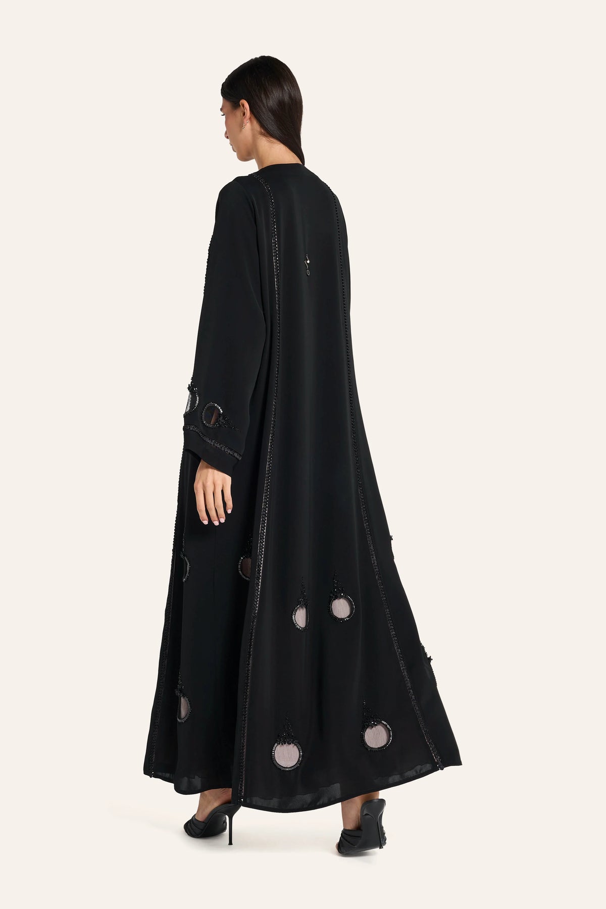 Louzan Circular Motif Crystal Abaya - Black - Image 4