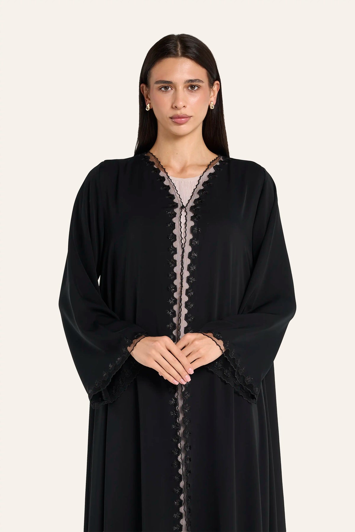 Louzan Floral Tatreez Abaya - Black - Image 1