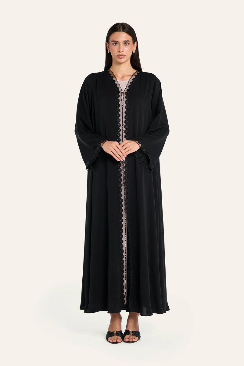 Louzan Floral Tatreez Abaya - Black - Image 2