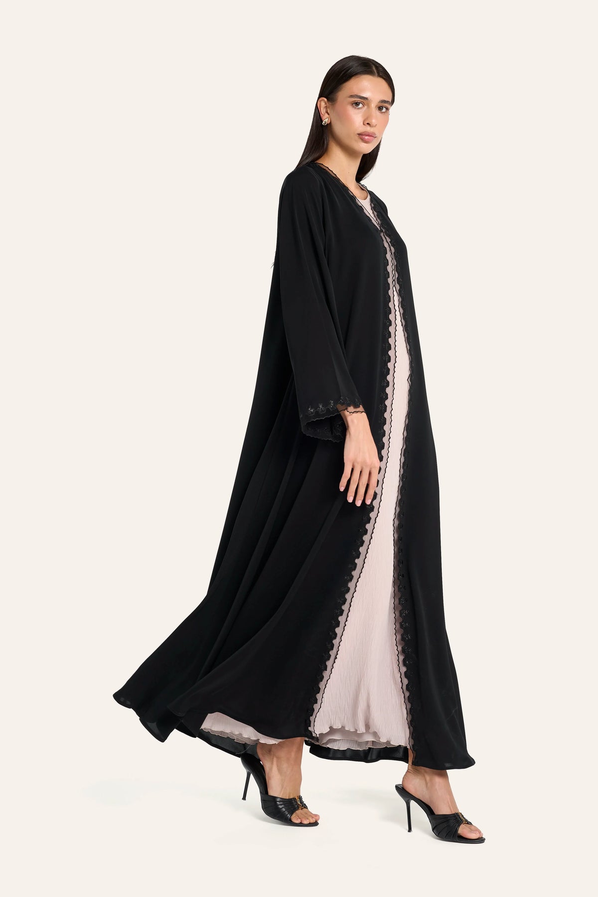 Louzan Floral Tatreez Abaya - Black - Image 3