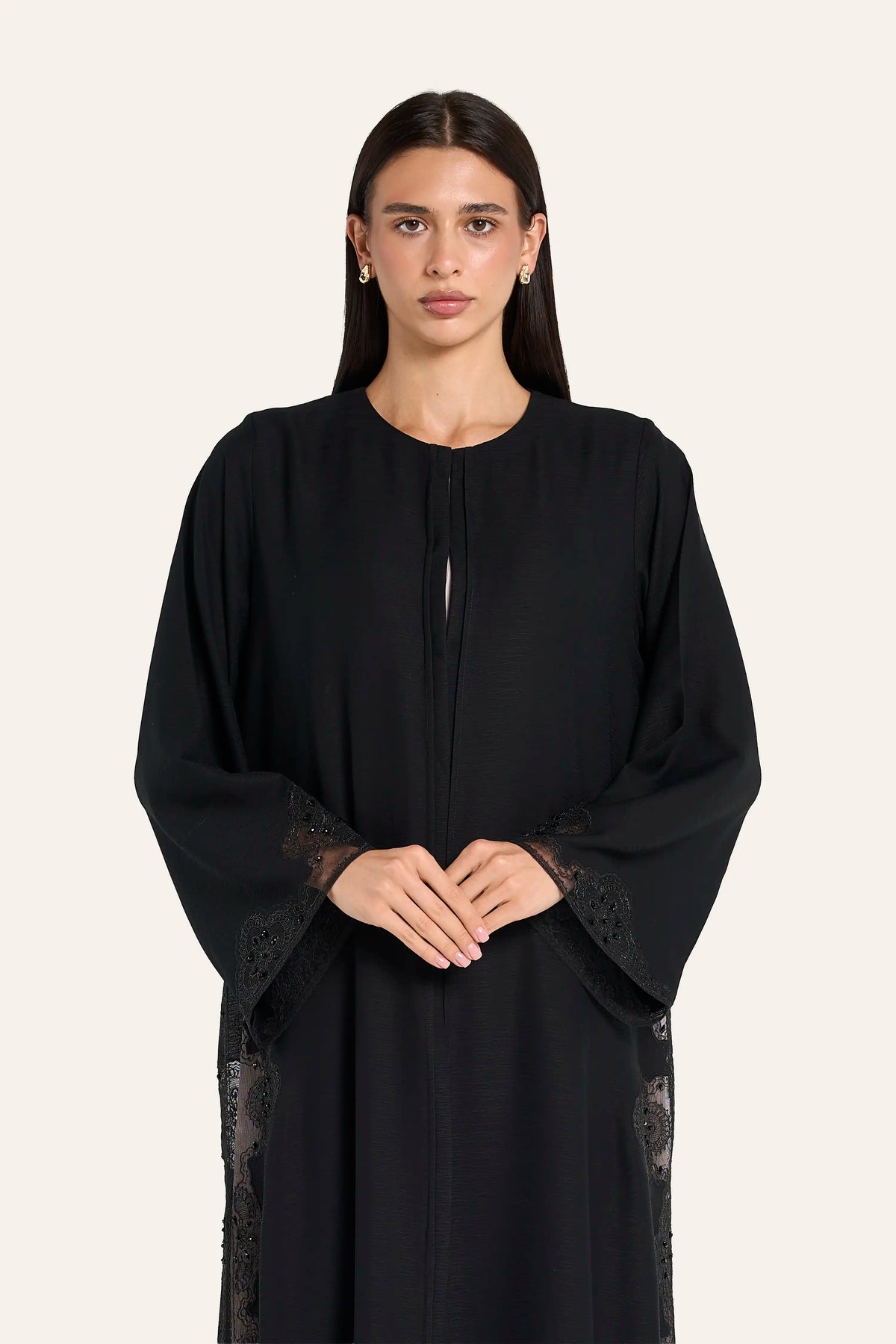 Louzan Baroque Crystal Abaya - Black - Image 1