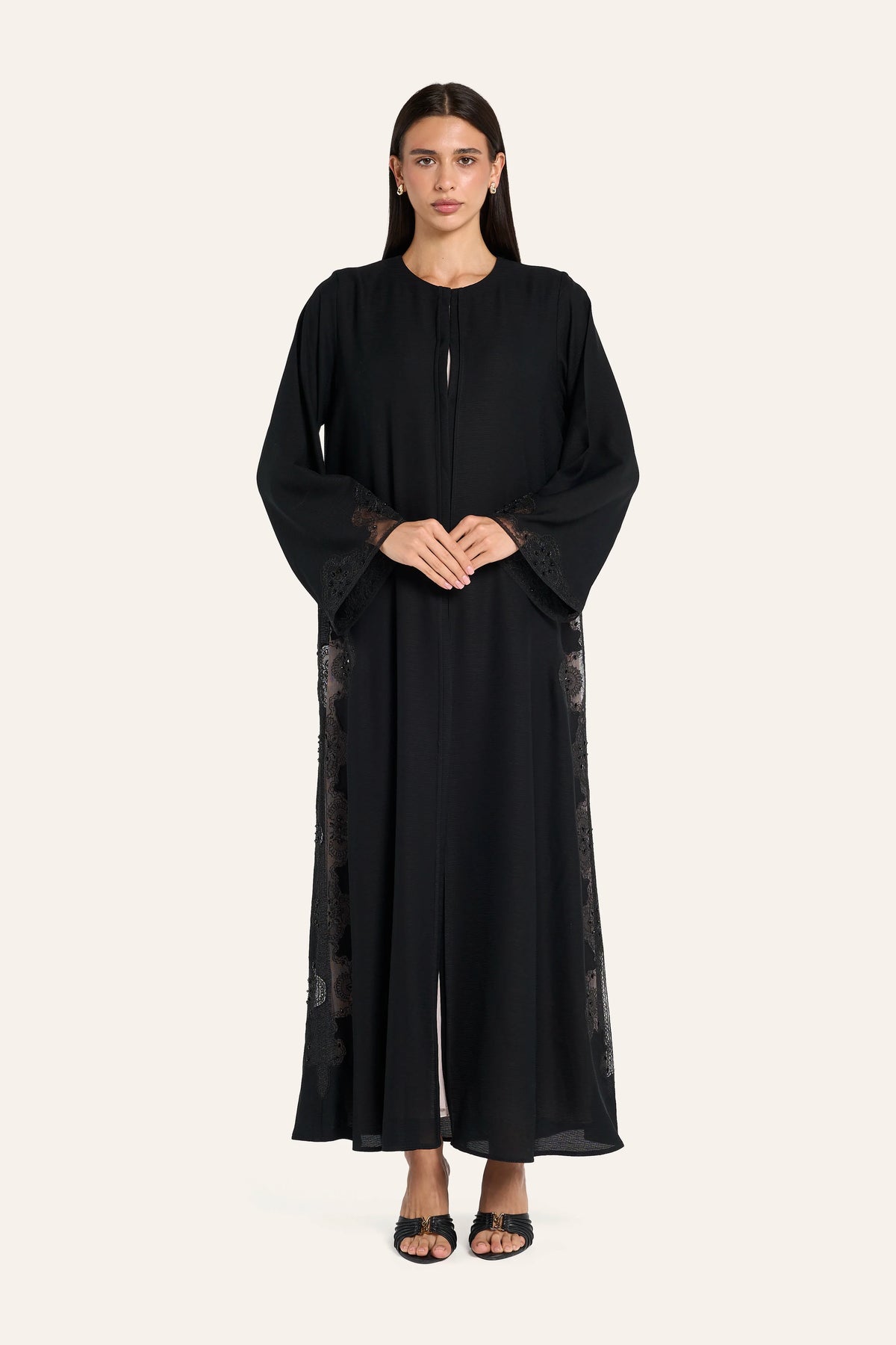 Louzan Baroque Crystal Abaya - Black - Image 2