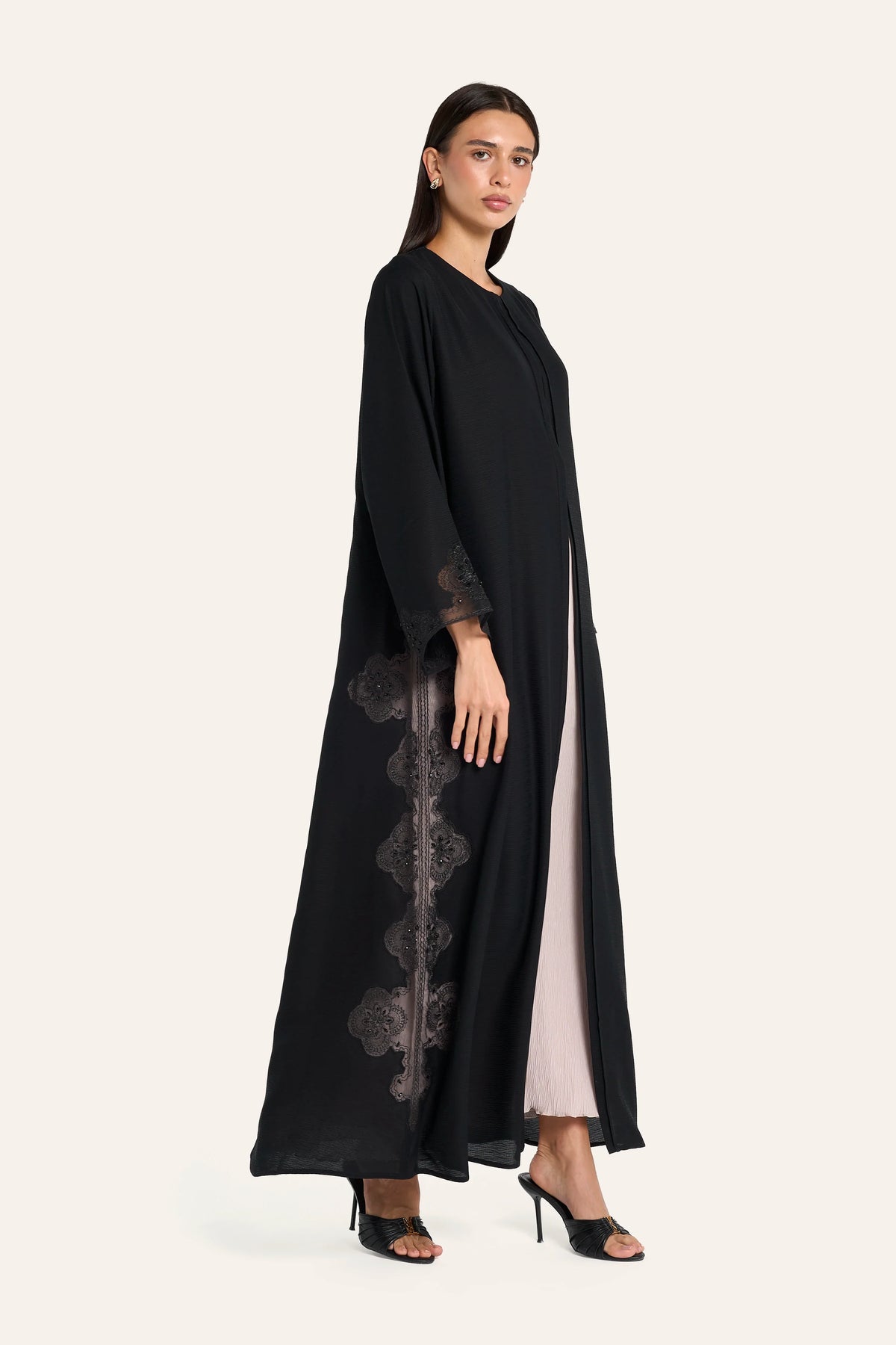 Louzan Baroque Crystal Abaya - Black - Image 3