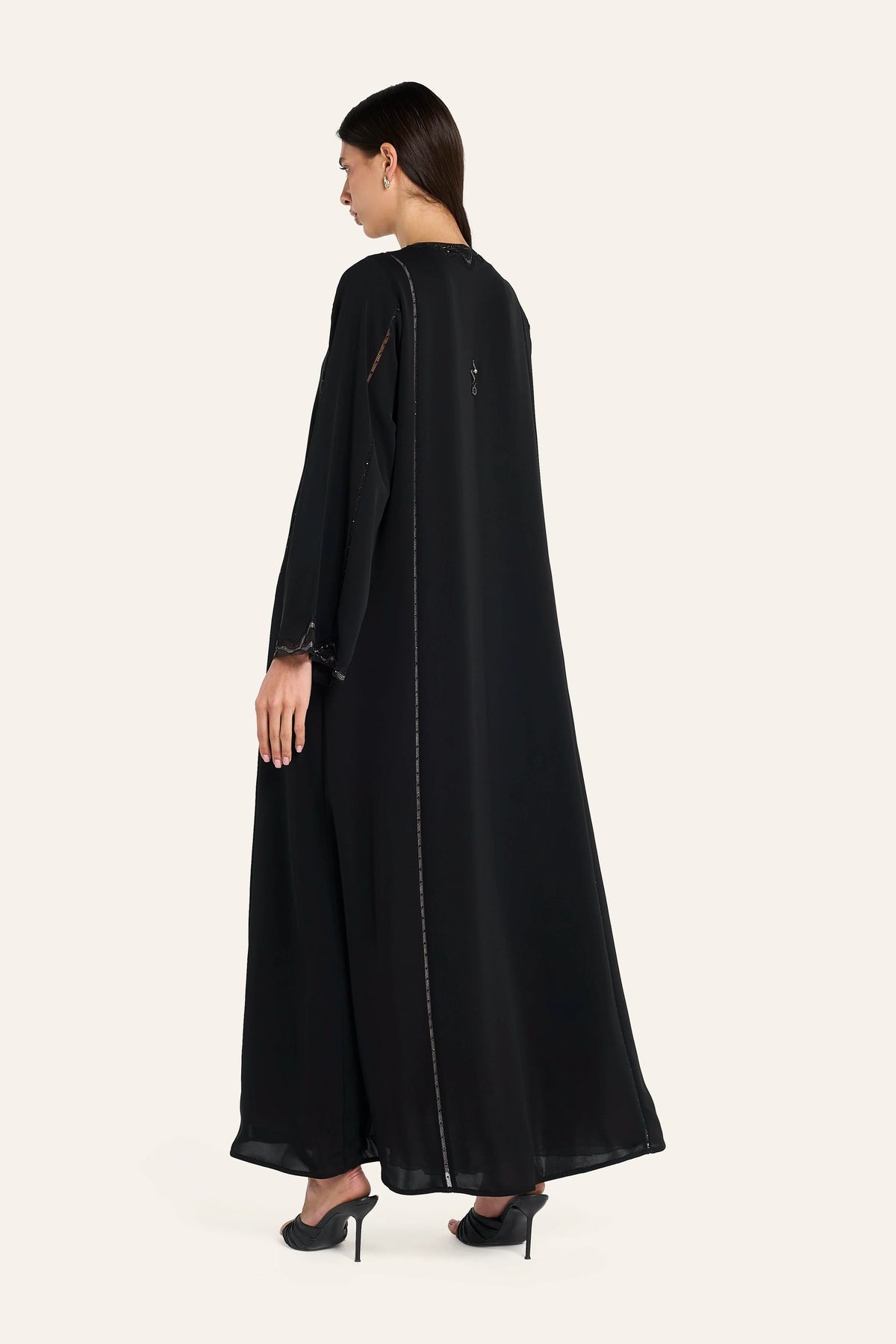 Louzan Vegan Leather Laser-Cut Abaya - Black - Image 4