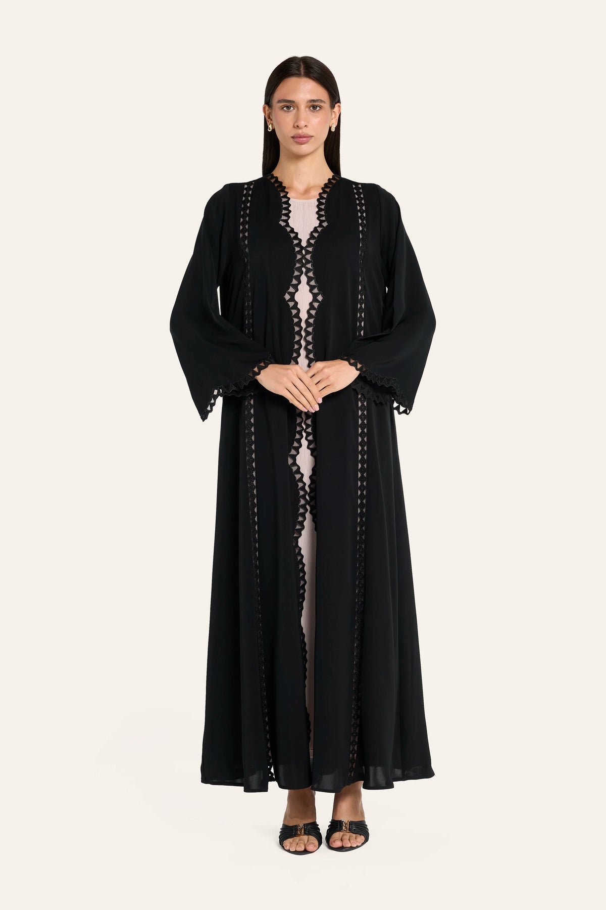 Louzan Scalloped Dori Abaya - Black - Image 2