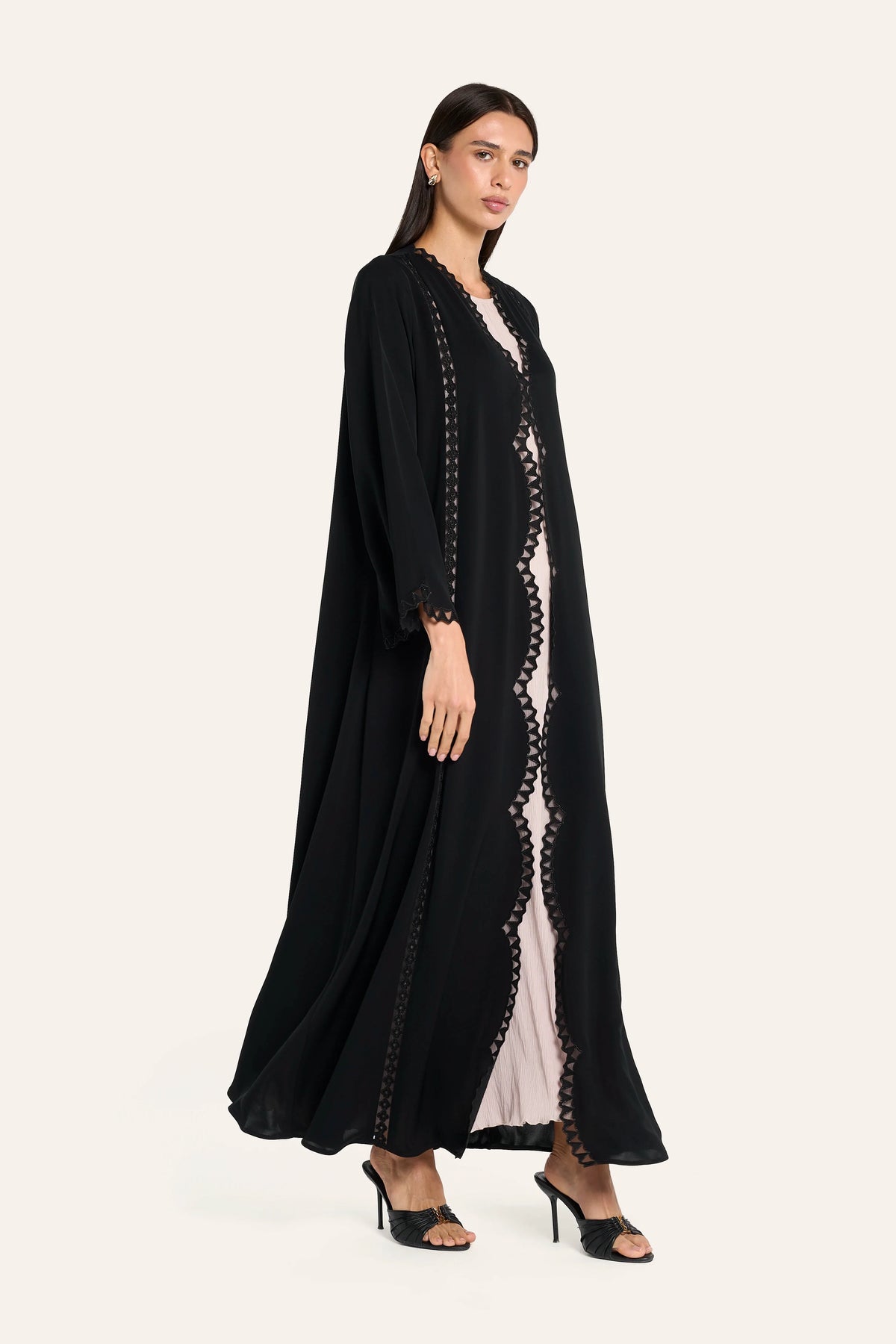 Louzan Scalloped Dori Abaya - Black - Image 3