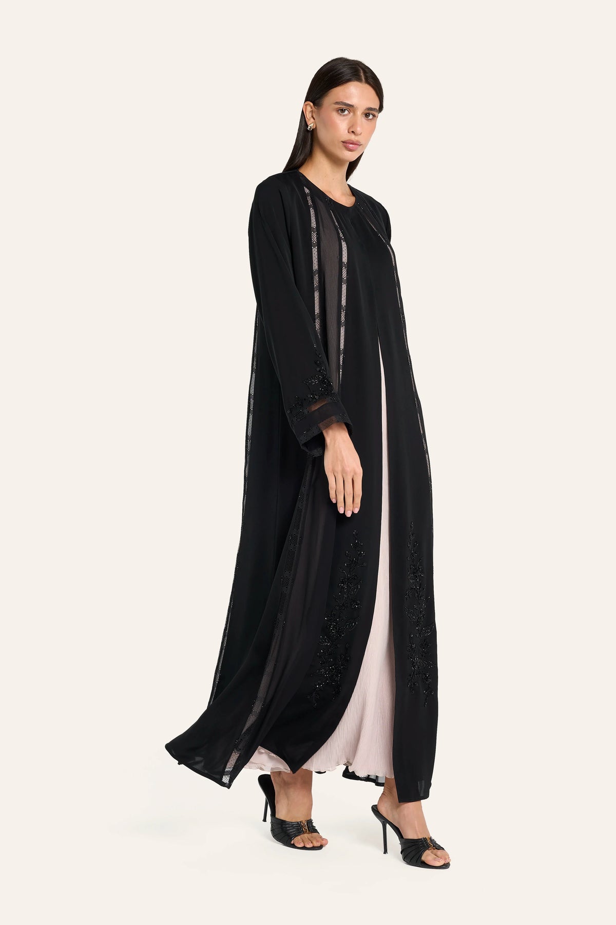 Louzan Crystal Lace Abaya - Black - Image 3