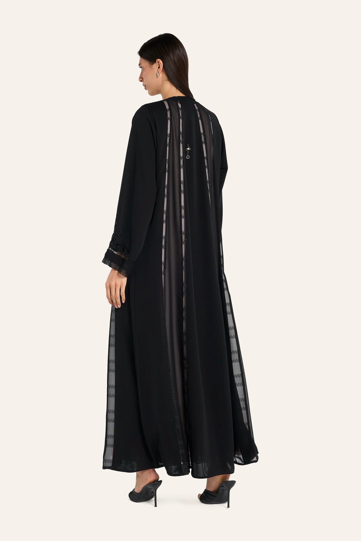Louzan Crystal Lace Abaya - Black - Image 4