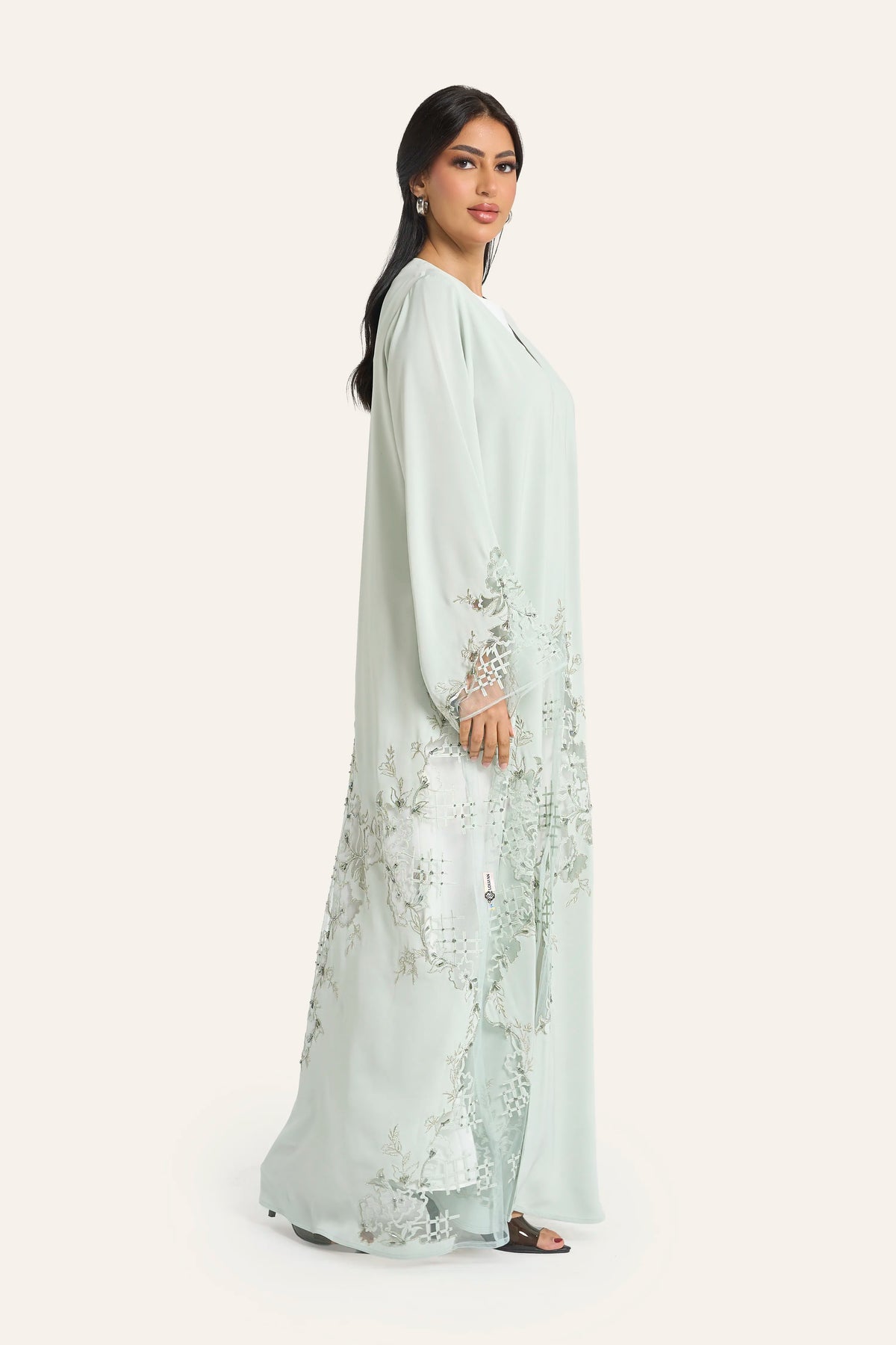 VIP Shimmery Floral Lace Abaya Mint Green | Louzan Louzan Fashion VIP Shimmery Floral Lace Abaya Mint Green | Louzan Louzan Fashion